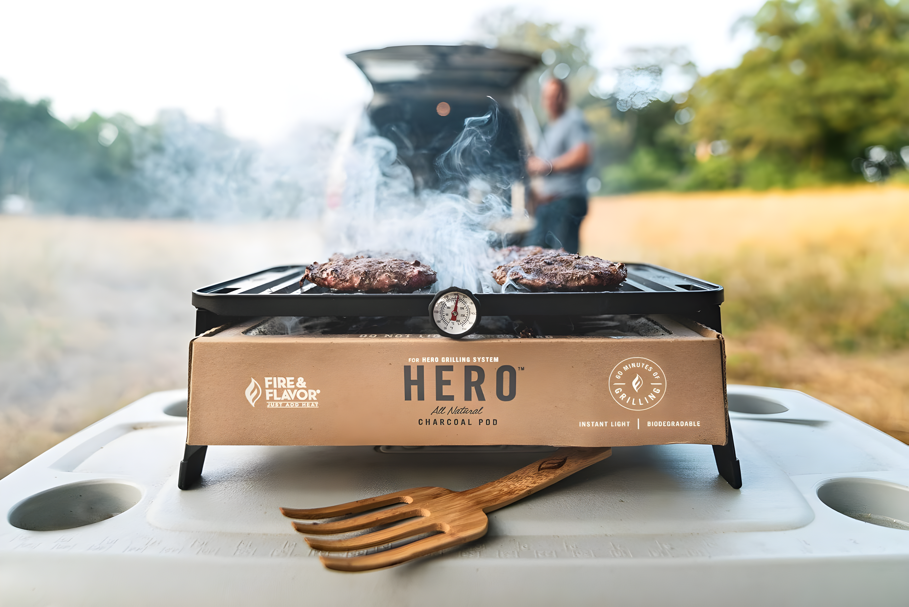 Fire & Flavor HERO Grill Kit Ultra-Portable Easy Instant Light Charcoal Grilling for Tailgating