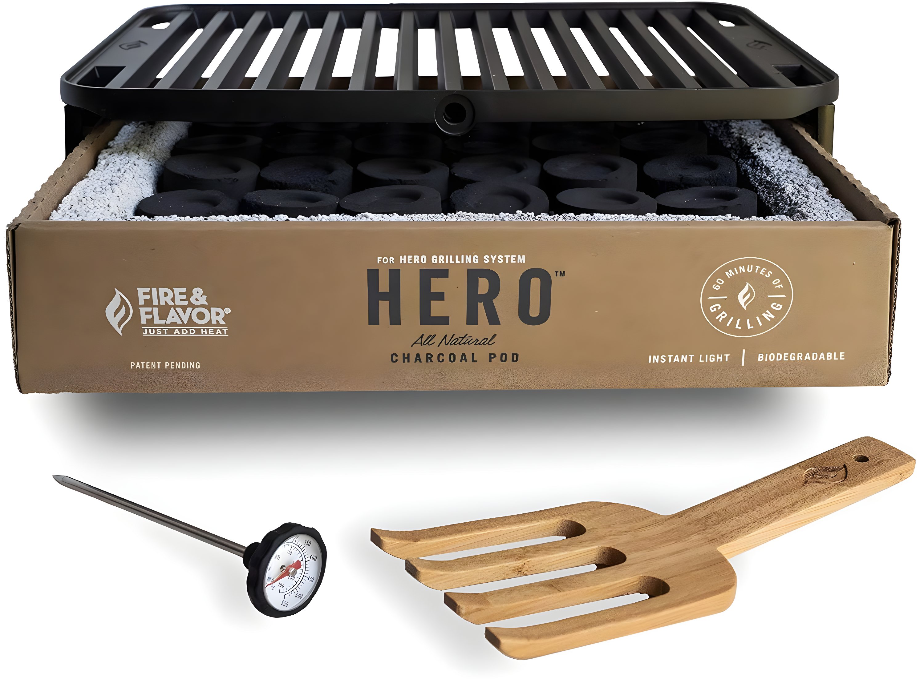 Fire & Flavor HERO Grill Kit Ultra-Portable Easy Instant Light Charcoal Grilling for Tailgating