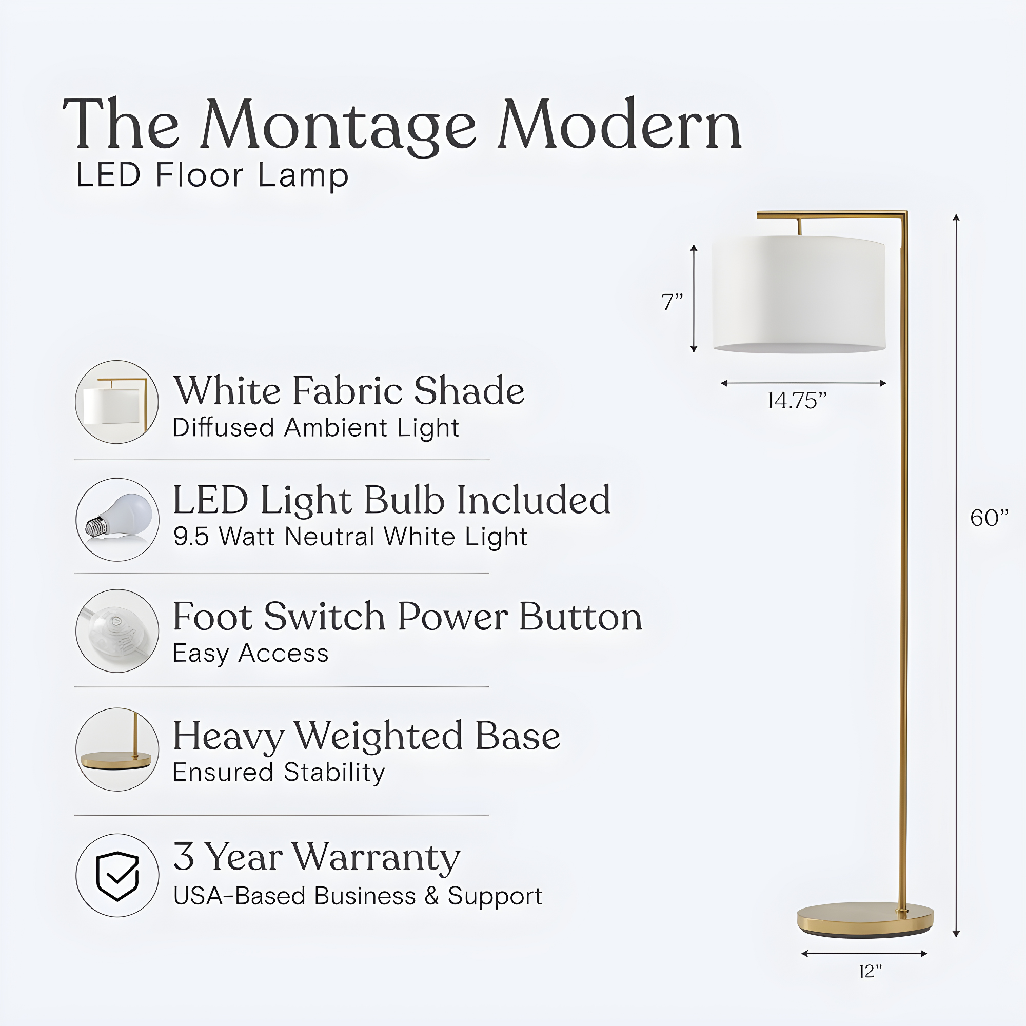 Montage Modern 60 in. Mid-Century Modern LED Floor Lamp with Fabric Drum Shade