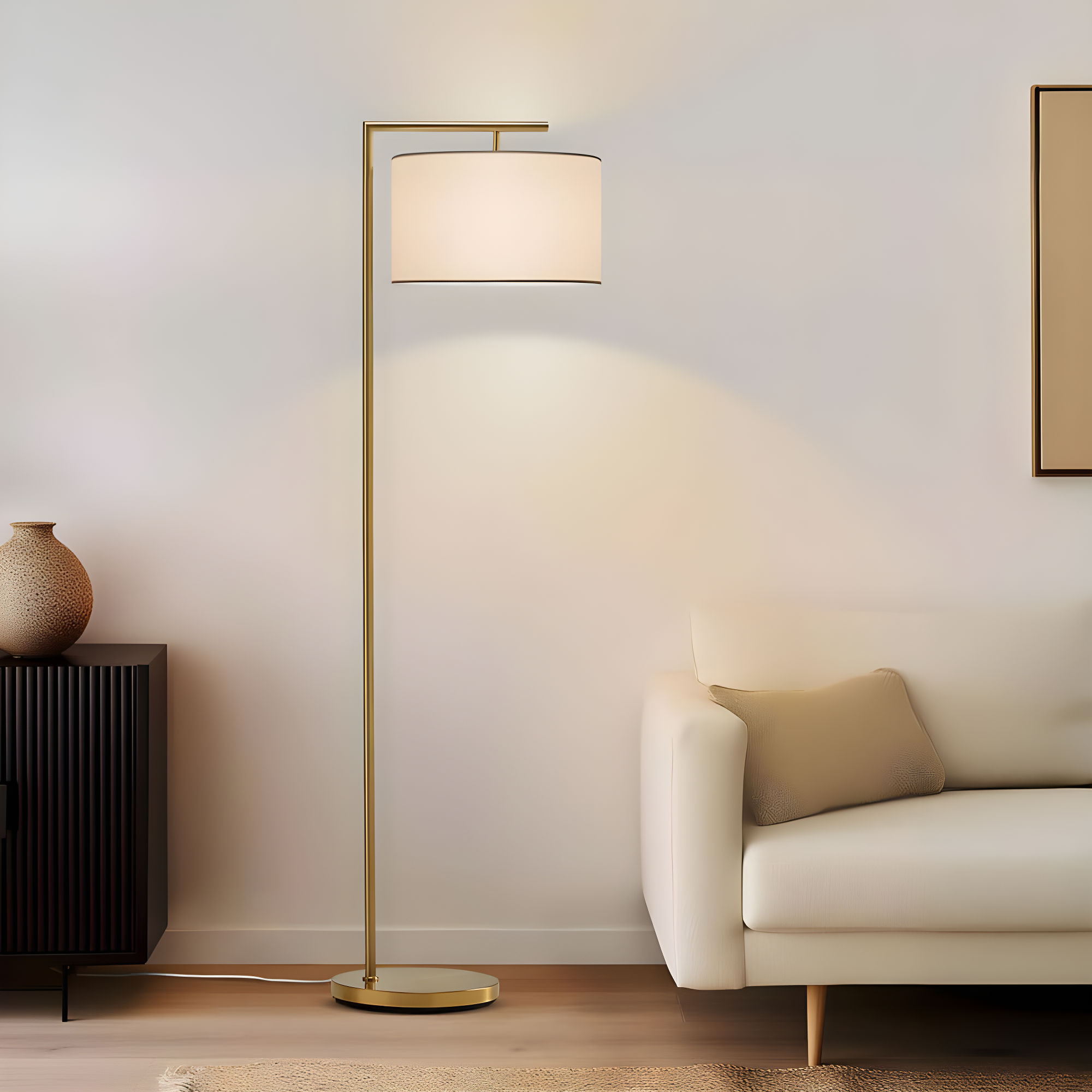 Montage Modern 60 in. Mid-Century Modern LED Floor Lamp with Fabric Drum Shade