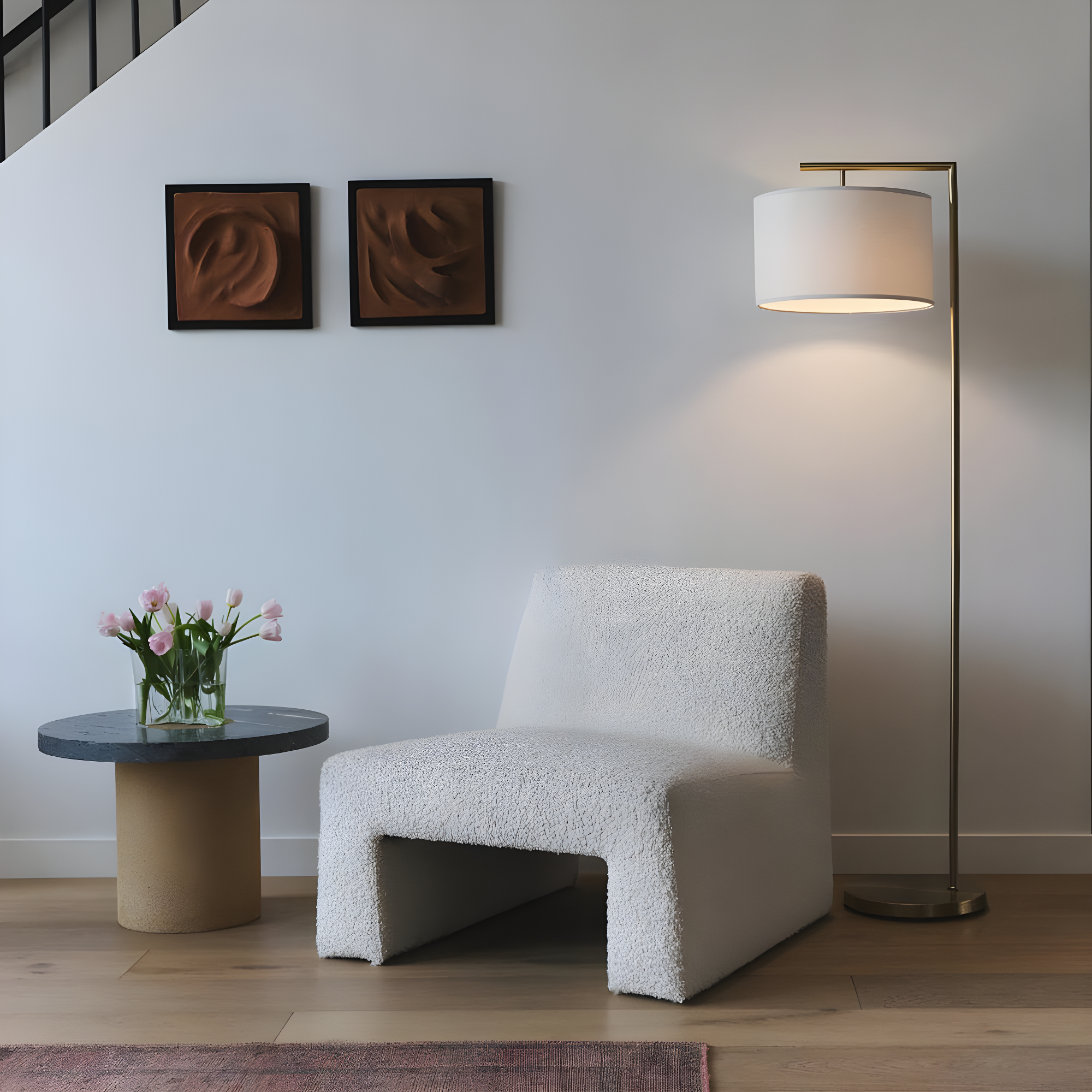 Montage Modern 60 in. Mid-Century Modern LED Floor Lamp with Fabric Drum Shade