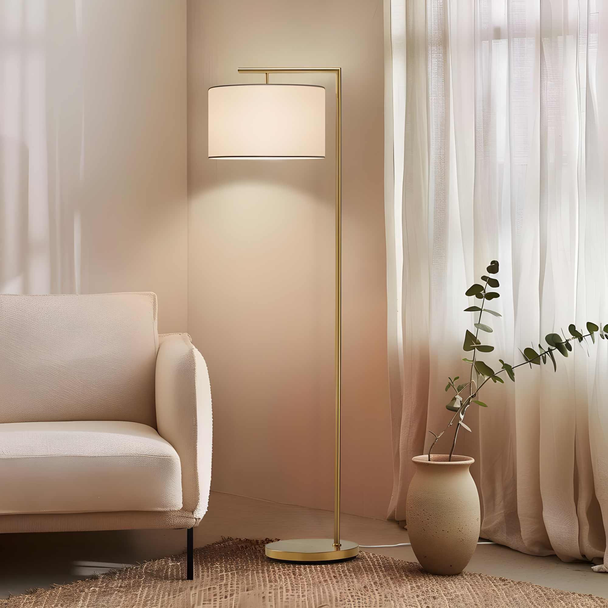 Montage Modern 60 in. Mid-Century Modern LED Floor Lamp with Fabric Drum Shade