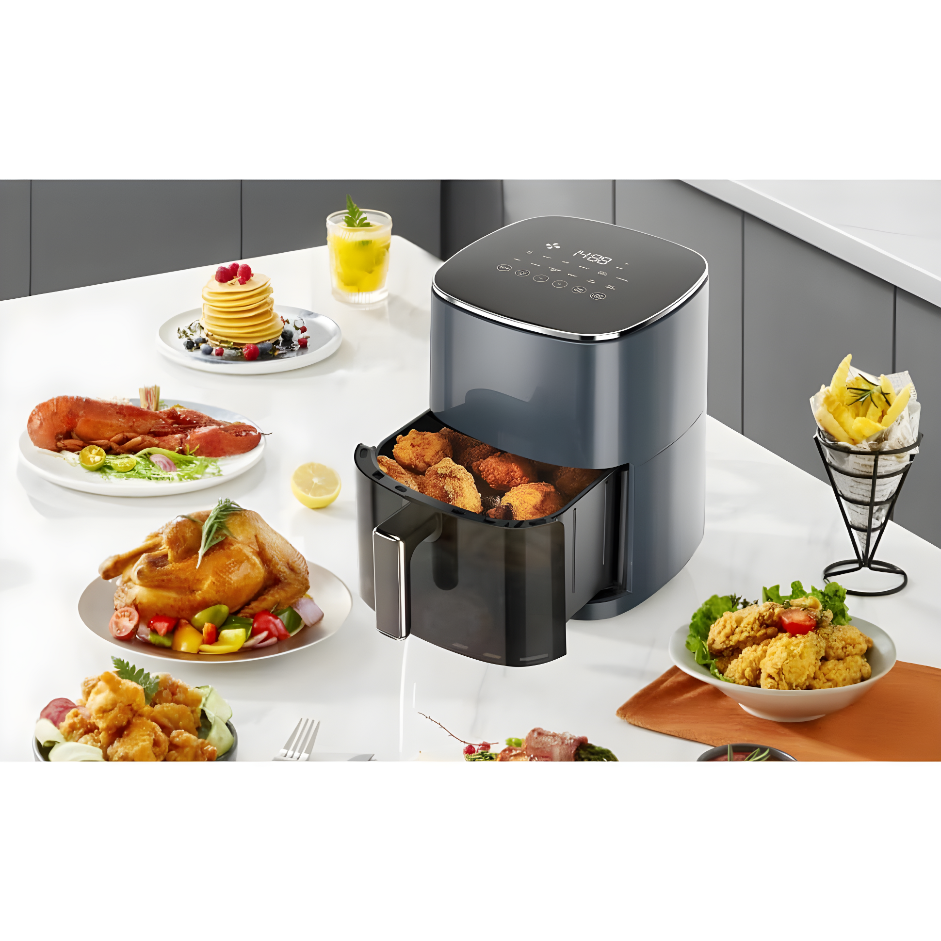 Air Fryer, 6-Quart Smart Air Fryer, 12-in-1 Functions - Air Fry, Roast, Reheat, Dehydrate, Bake, Steam, and More, 400Â°F Max Temperature, Grey