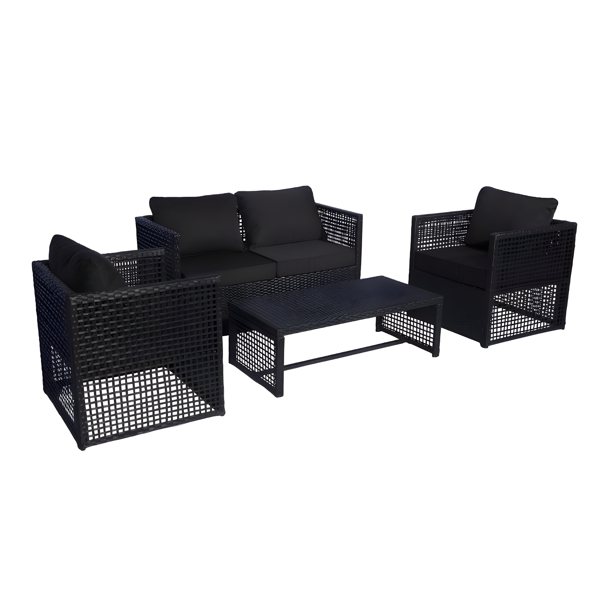 4-Piece Outdoor Patio Sofa Conversation Set with Back Cushion, Black