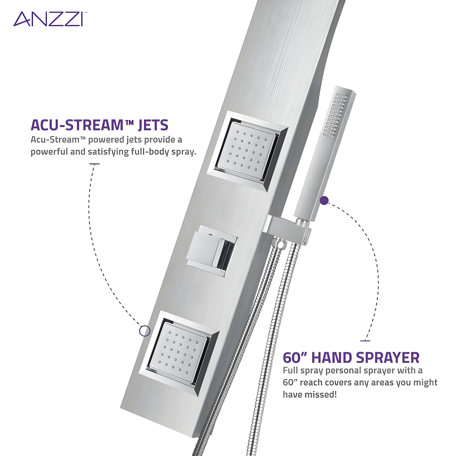 ANZZI Aura 39.37'' Shower Panel with Fixed Shower Head SP-AZ078BS