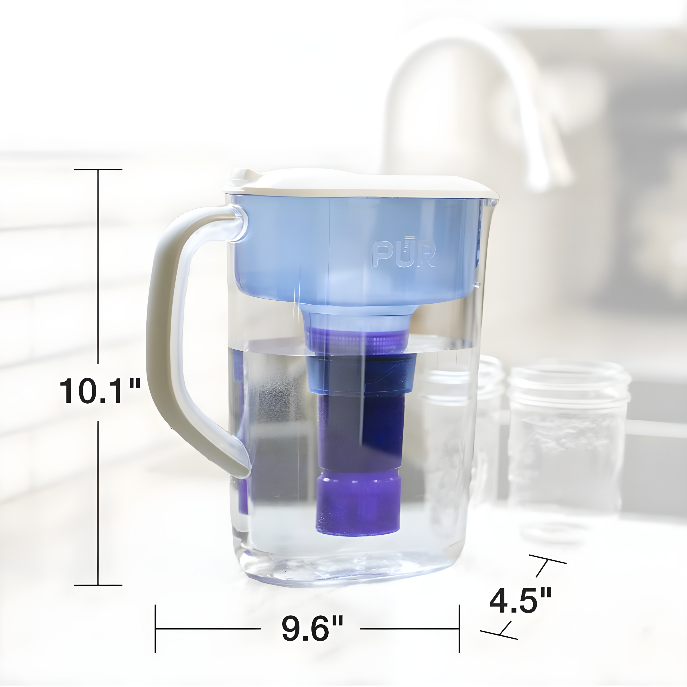 PUR PLUS 7 Cup Water Pitcher with Lead Reducing Filter, White, W 9.6" x H 10.1" x L 4.5", PPT711W