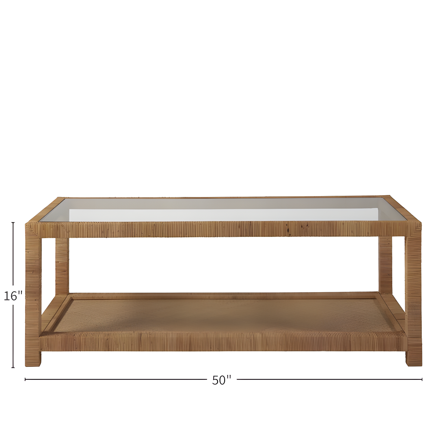 Coastal Charm 50'' Brown Wood and Glass Rectangular Coffee Table with Storage