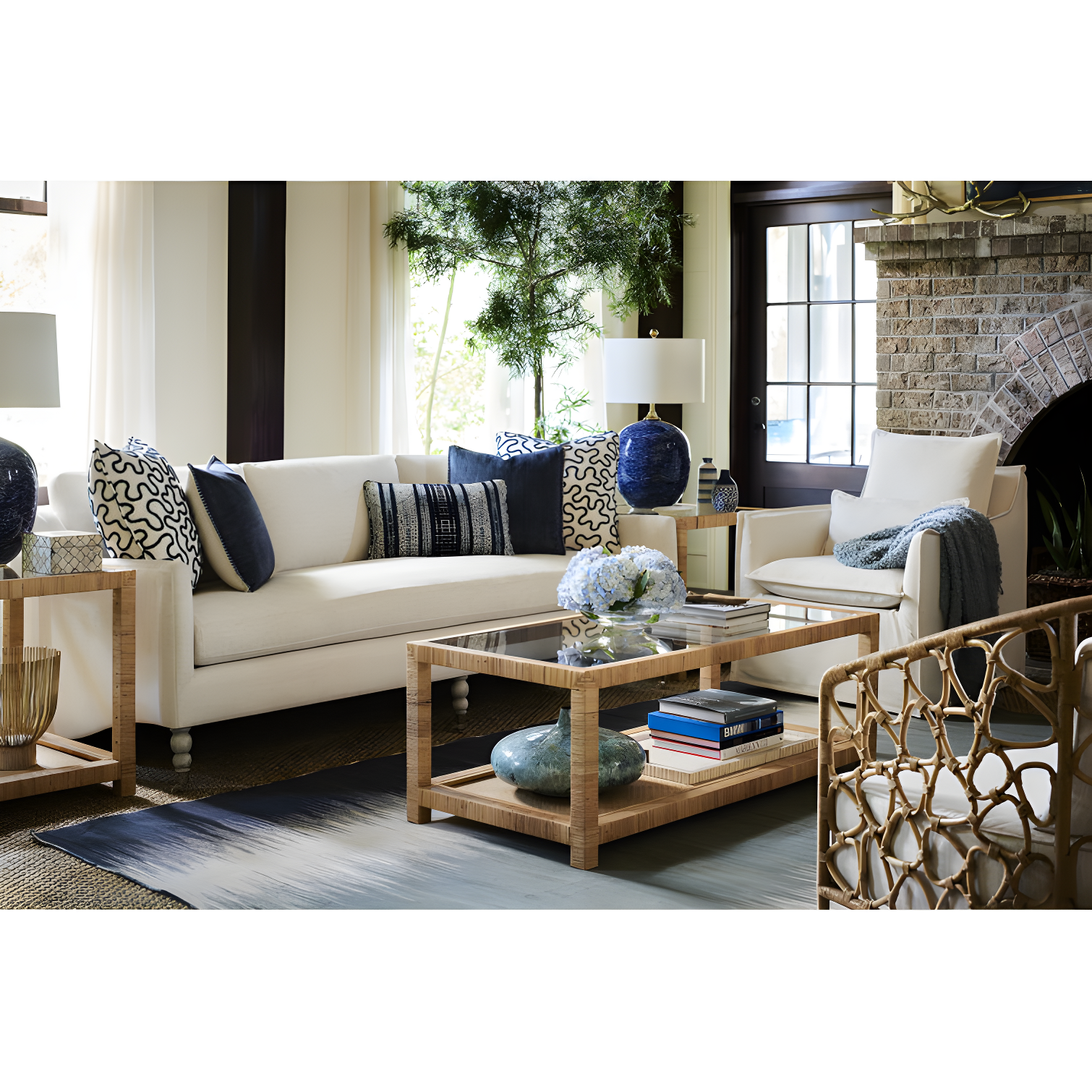 Coastal Charm 50'' Brown Wood and Glass Rectangular Coffee Table with Storage