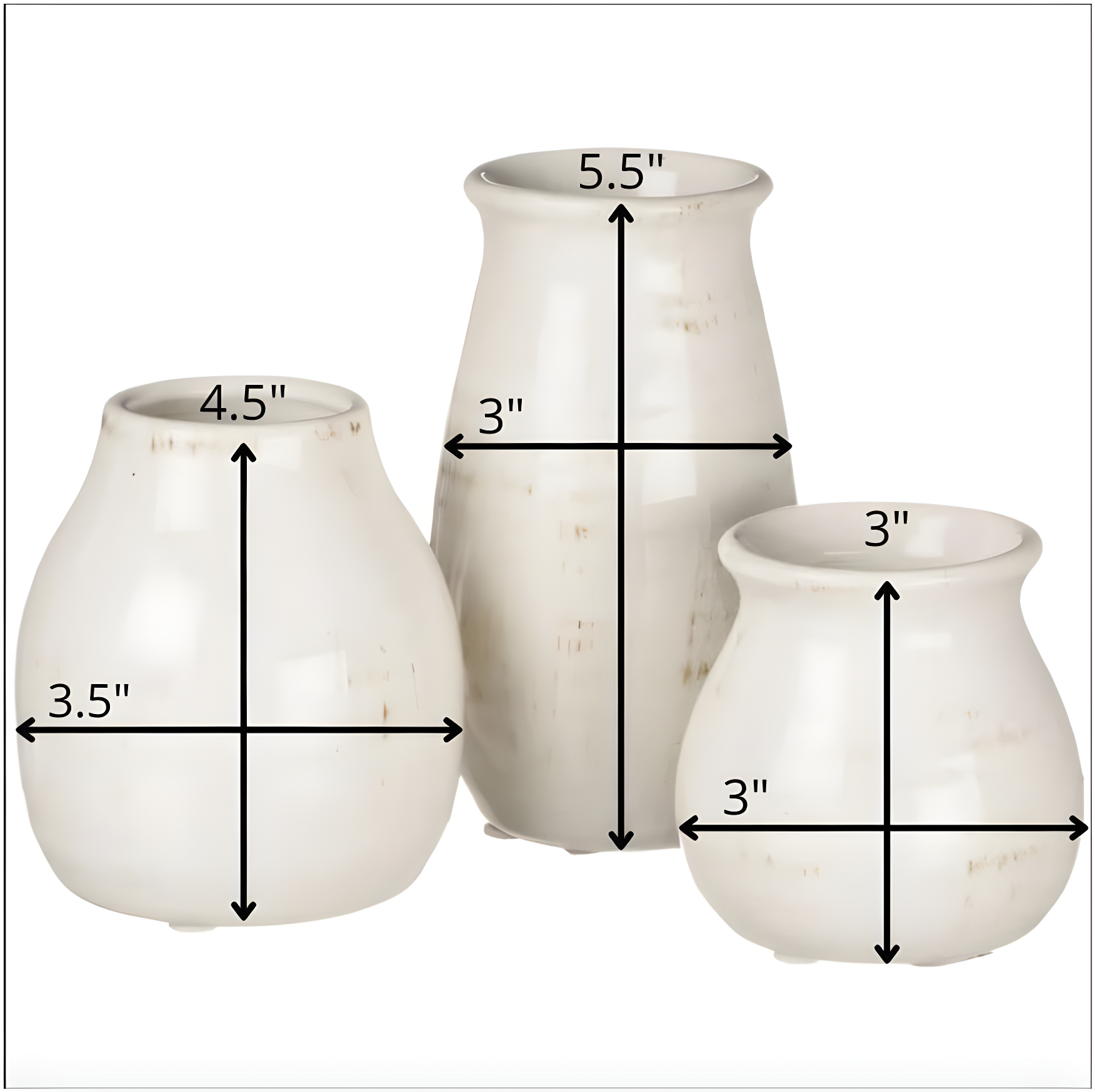 Sullivans Set of 3 Petite Ceramic Vases 3"H, 4.5"H & 5.5"H White