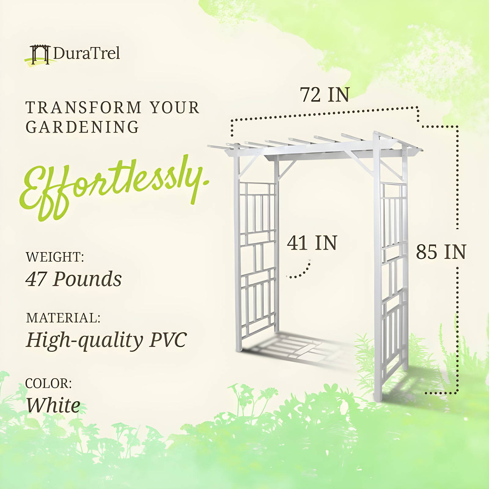 Dura-Trel Inc Dura-Trel Wellington Arbor 72" x 85" Outdoor Garden Arch Lattice Trellis, White