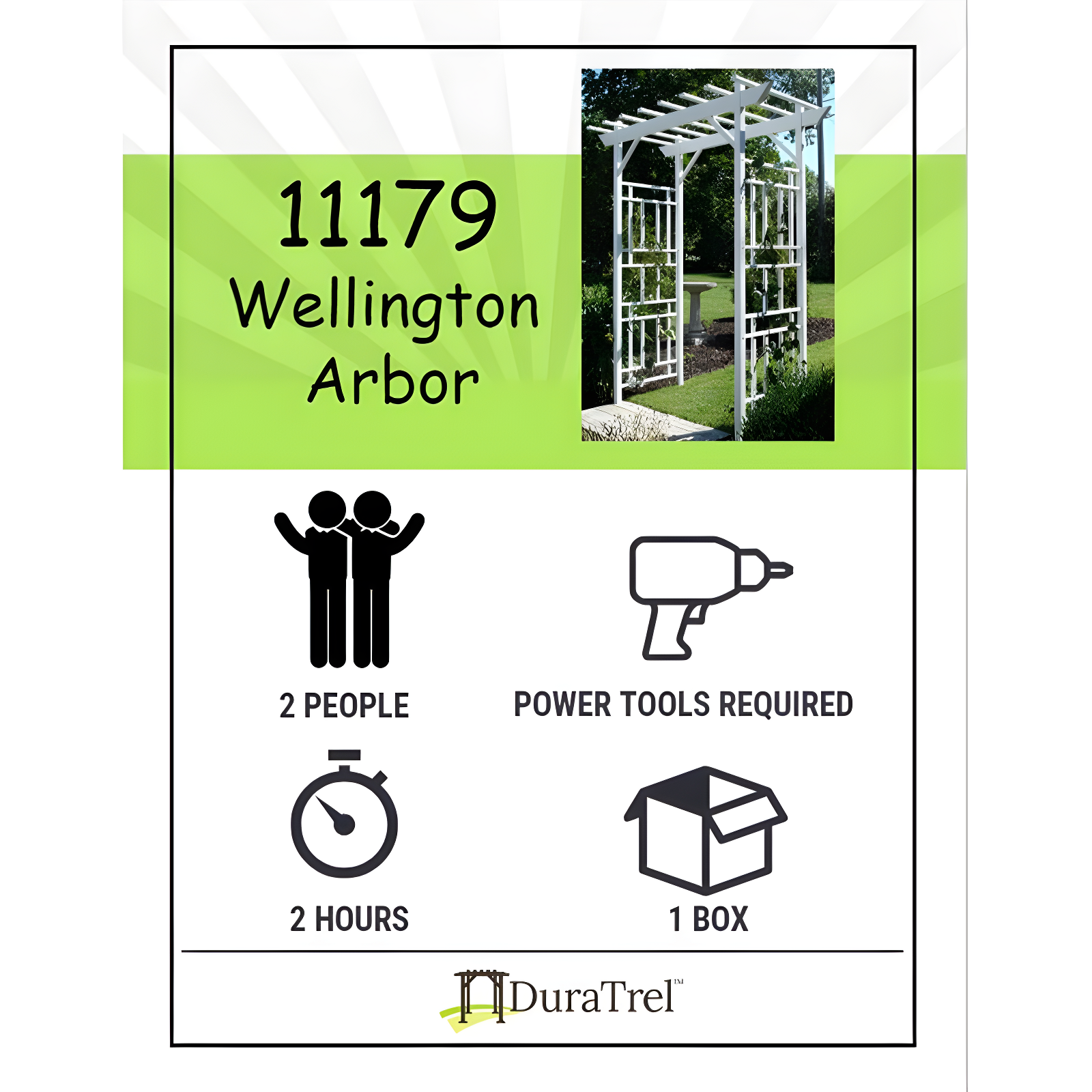 Dura-Trel Inc Dura-Trel Wellington Arbor 72" x 85" Outdoor Garden Arch Lattice Trellis, White