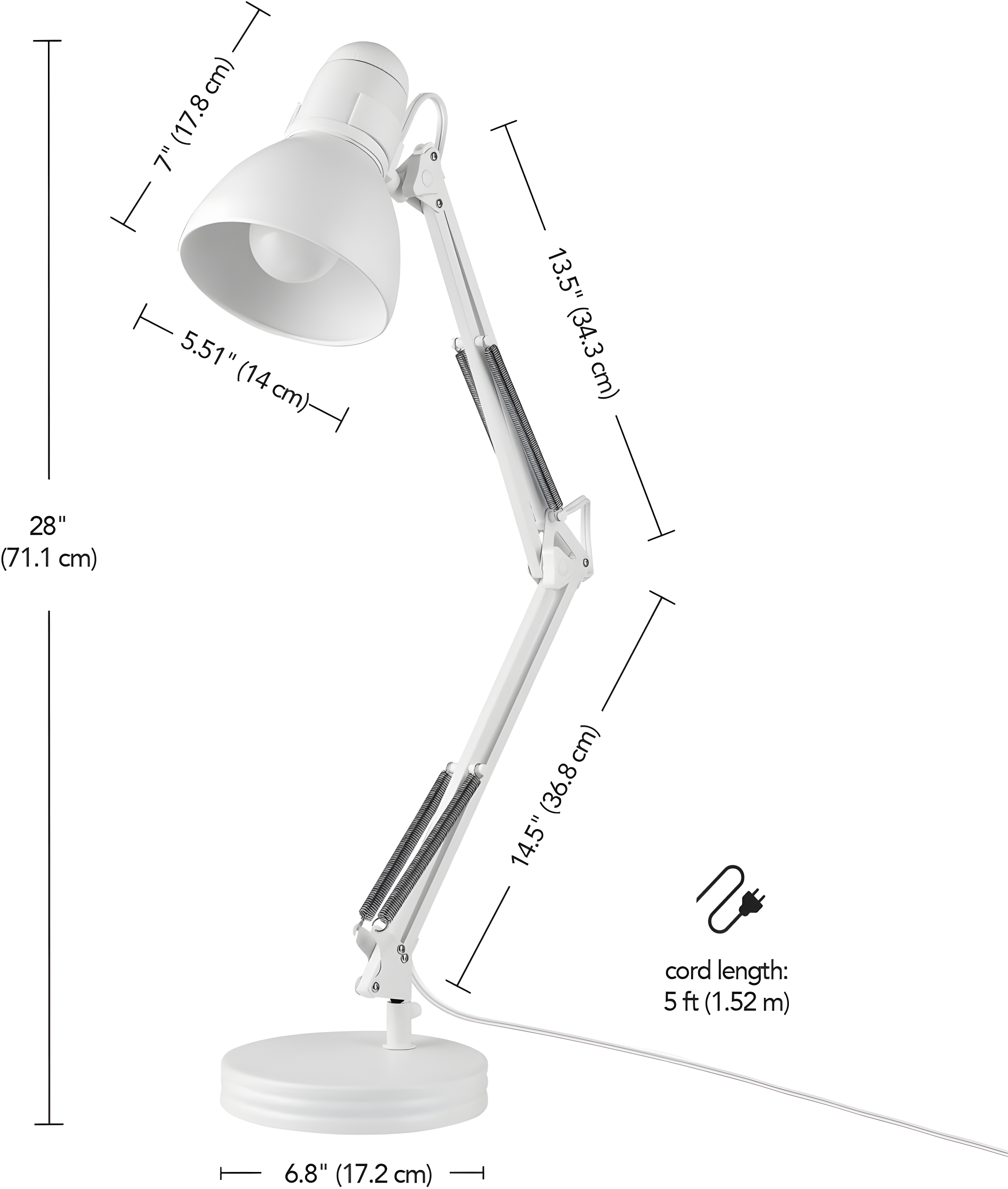 28" Architect Swing Arm Kids' Desk Lamp Matte White - Globe Electric: UL Listed, Metal Shade, 60W Max