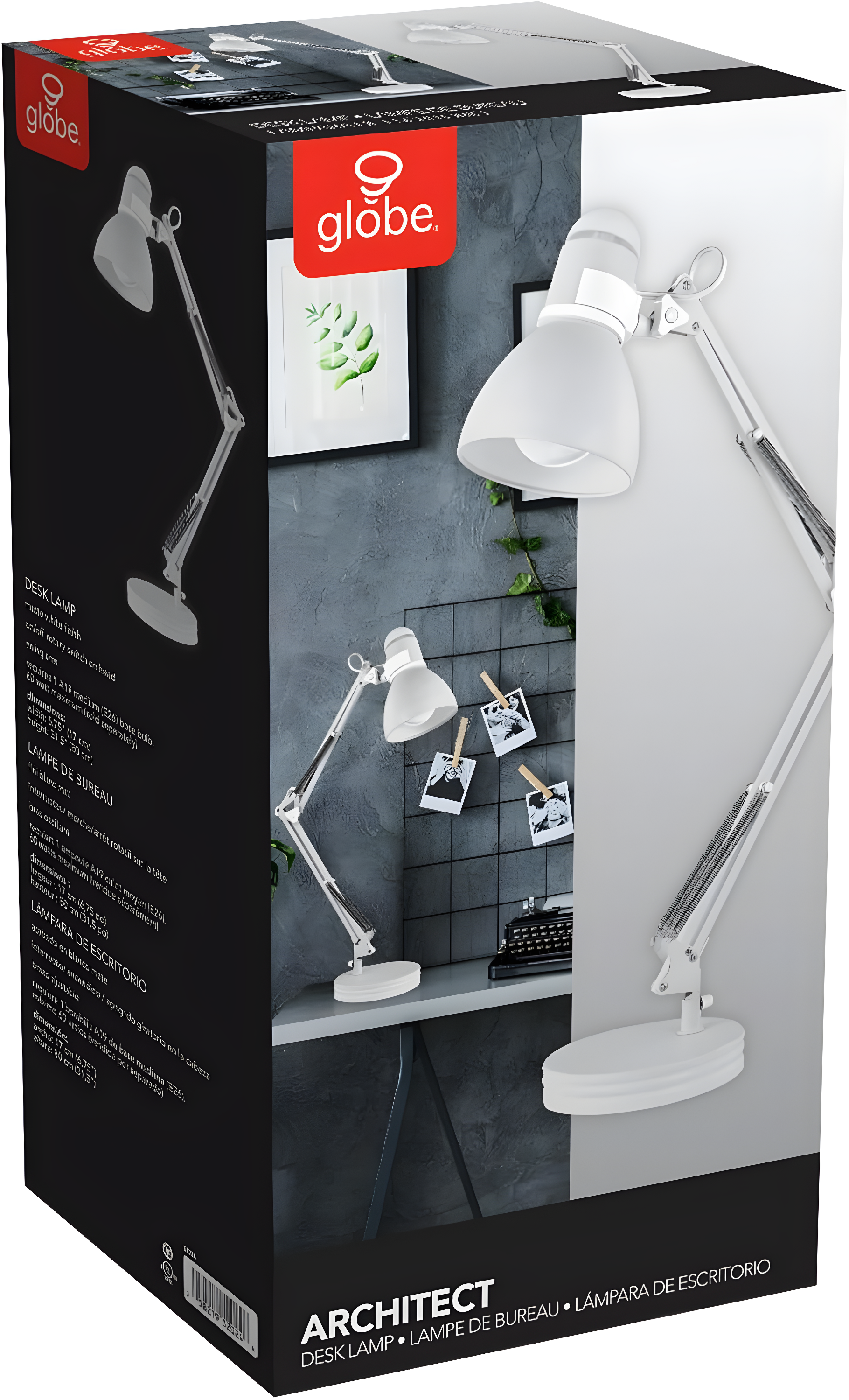 28" Architect Swing Arm Kids' Desk Lamp Matte White - Globe Electric: UL Listed, Metal Shade, 60W Max