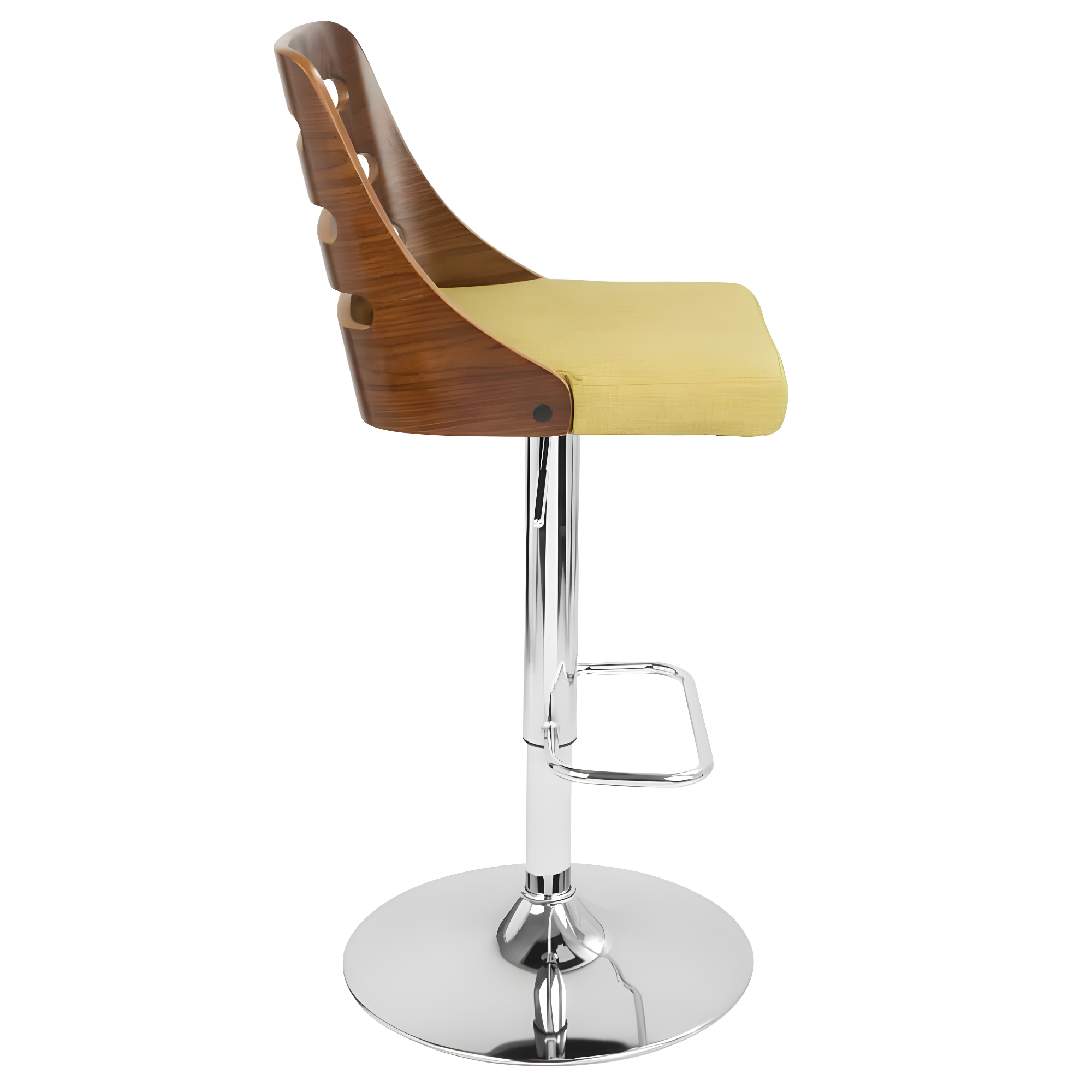 Contemporary Walnut and Green Adjustable Swivel Barstool