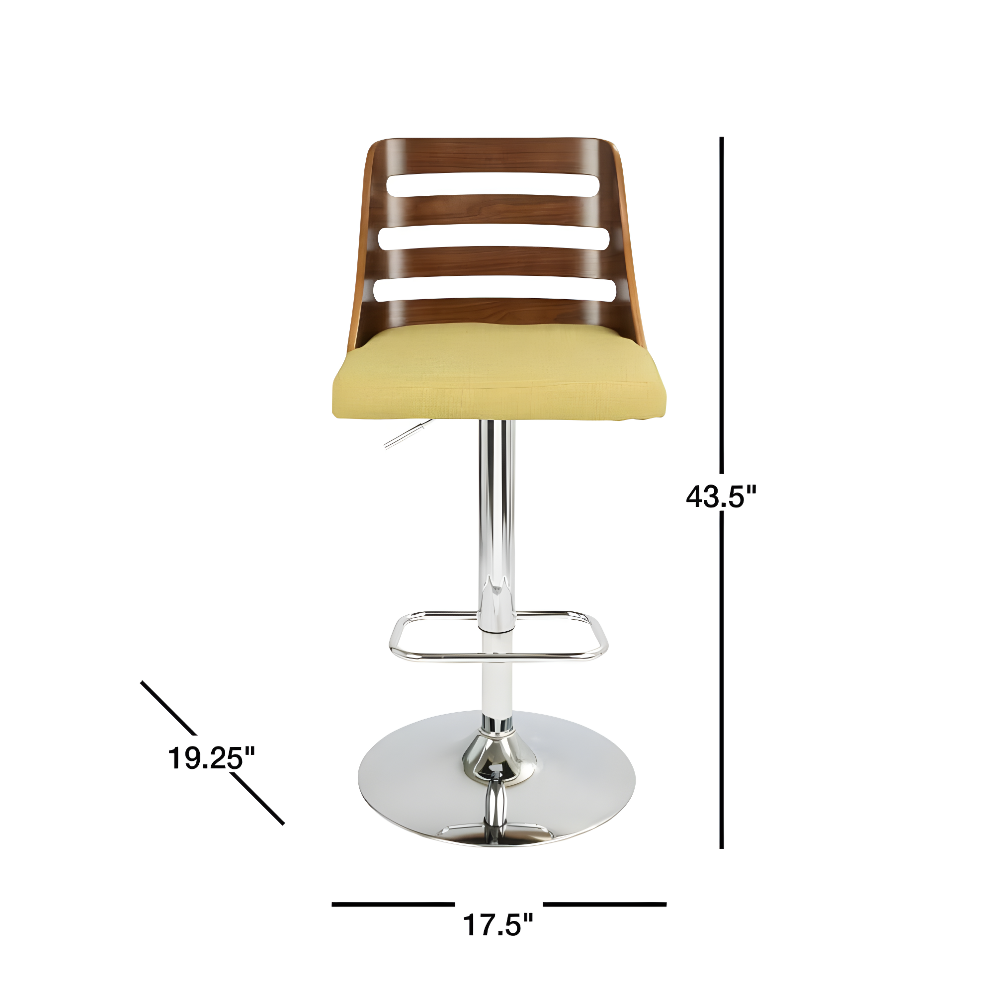 Contemporary Walnut and Green Adjustable Swivel Barstool