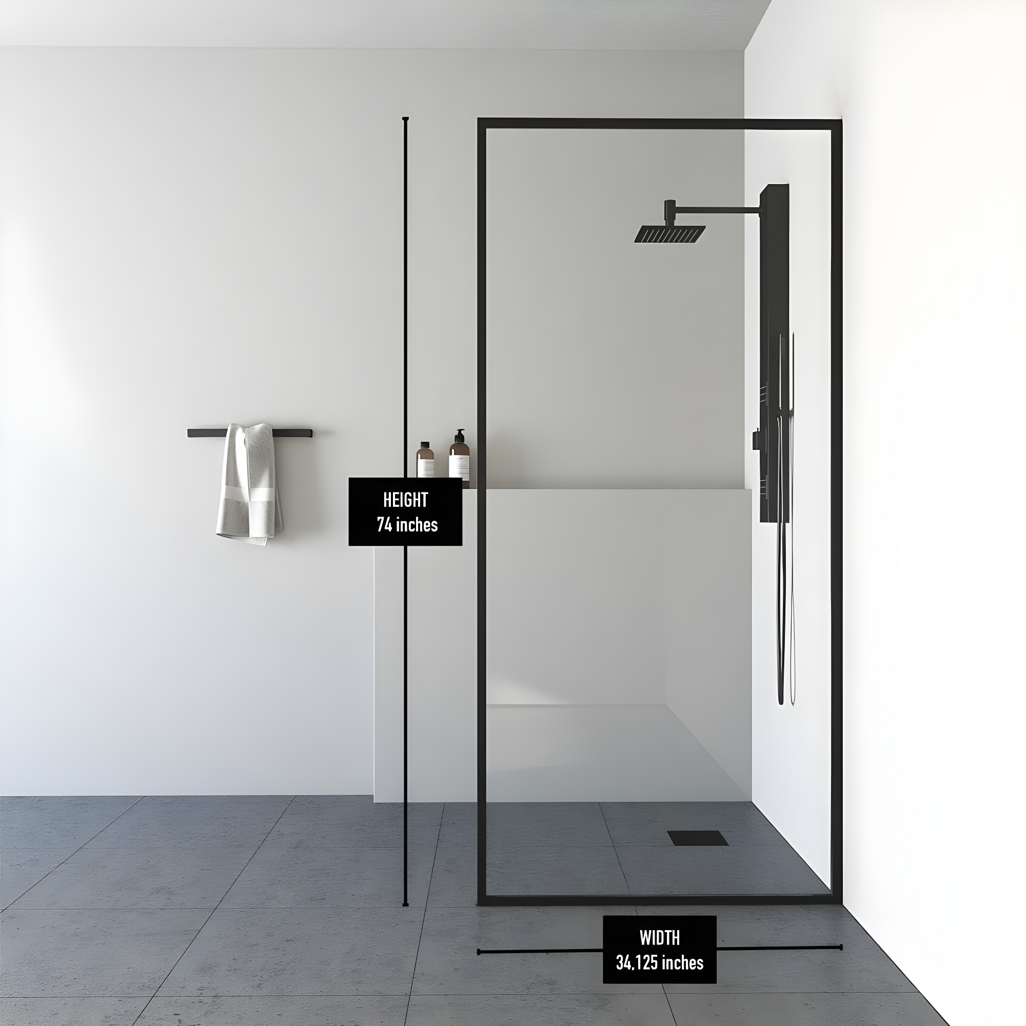 Meridian 34" W x 74" H Fixed Framed Shower Screen with 3/8" Glass