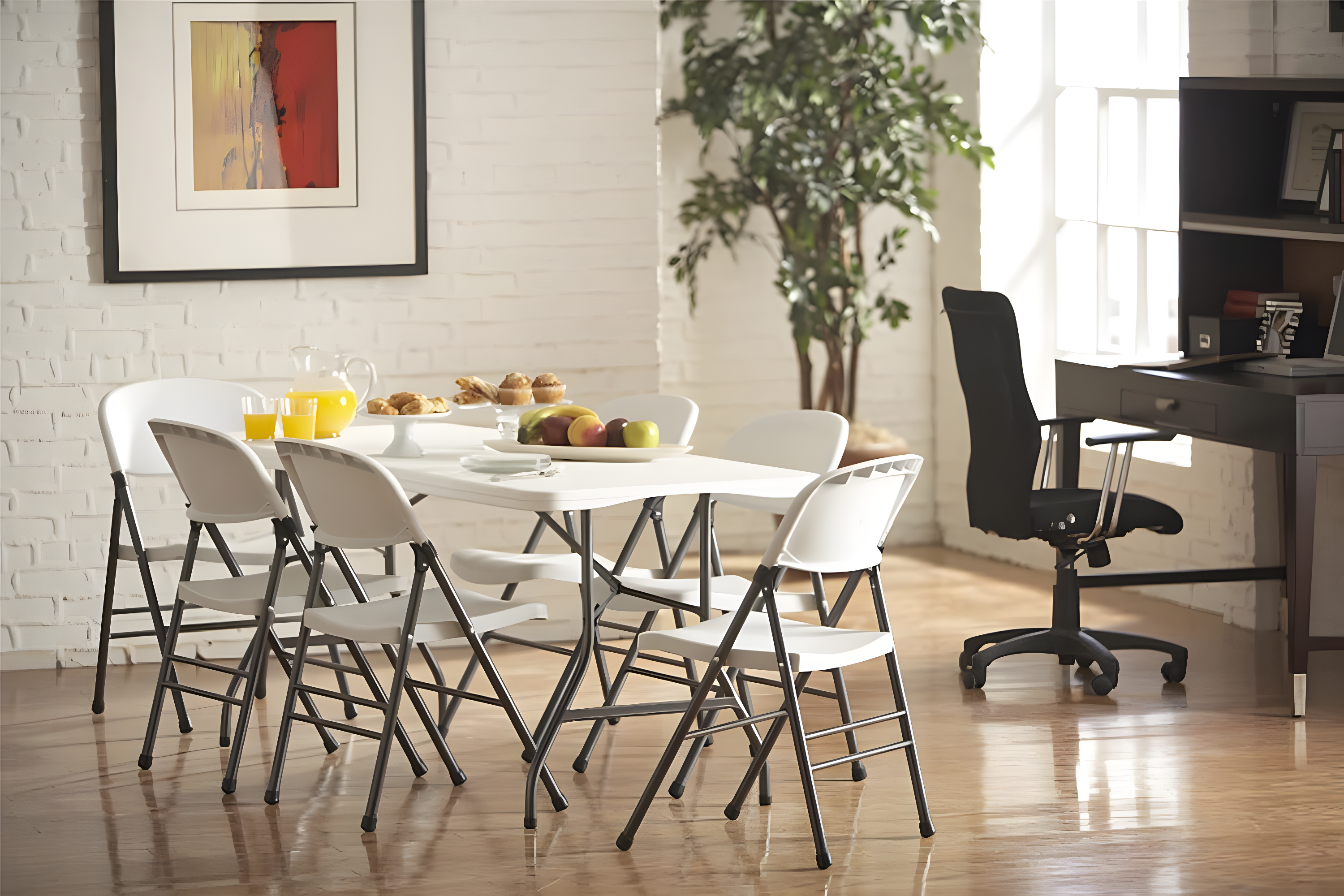 COSCO 6' Fold-in-Half Banquet Table with Handle and Locking Latch, White