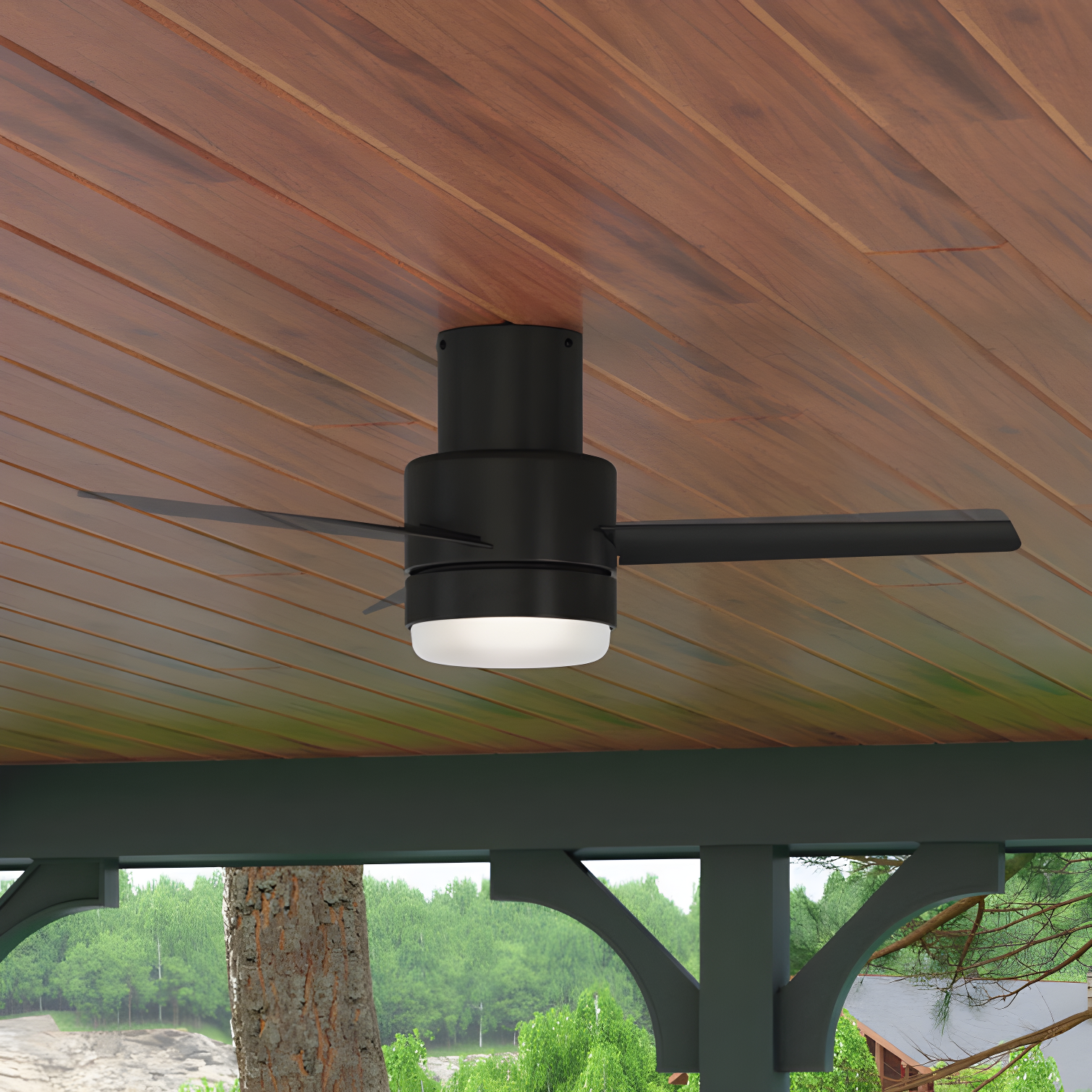 44" Gilmour 3 - Blade Outdoor Flush Mount Ceiling Fan with Remote Control and Light Kit Included