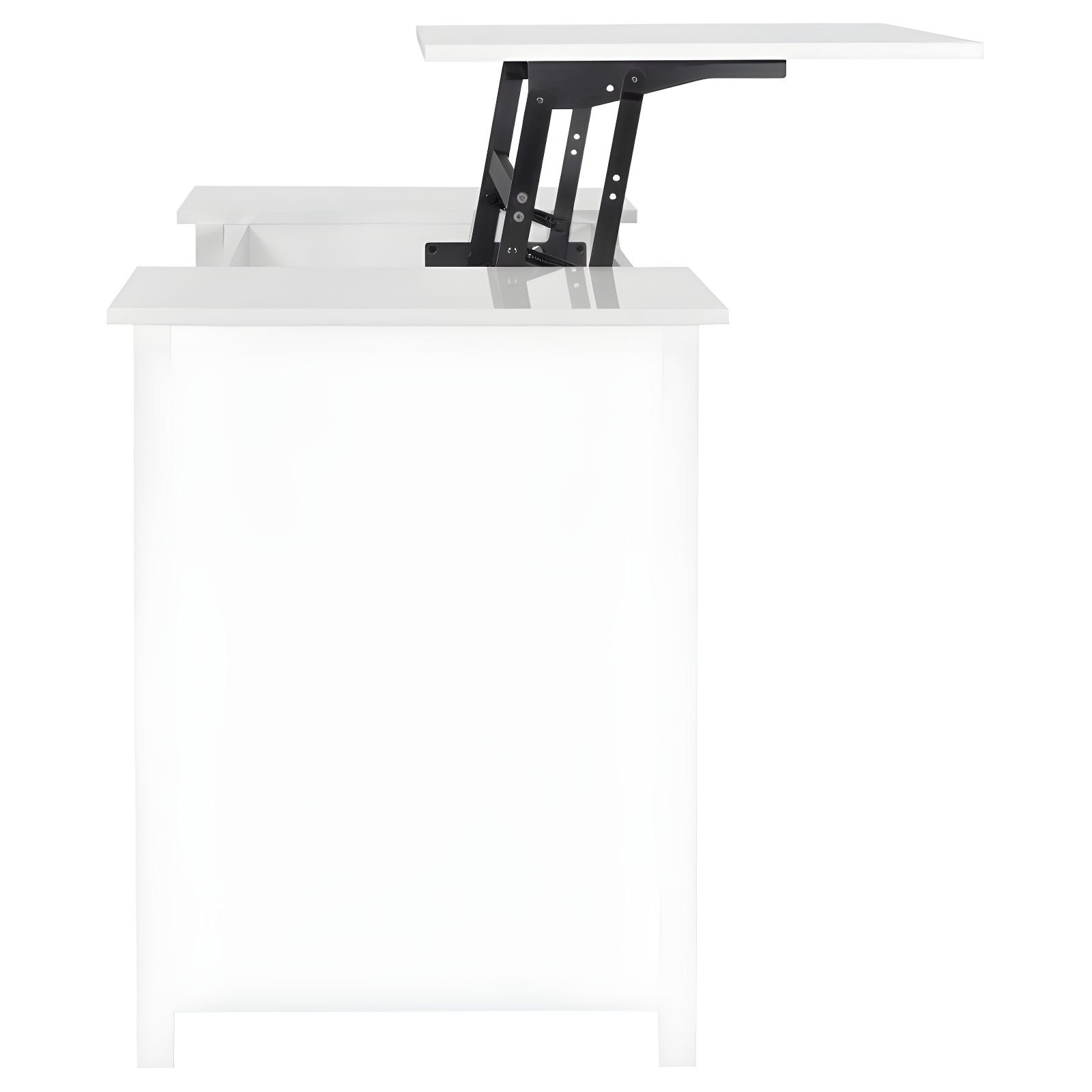 Dylan 4 Drawer Standing Office Desk with Cabinet White High Gloss - Coaster: Lift Top, Ergonomic Design, Brushed Zinc Handles