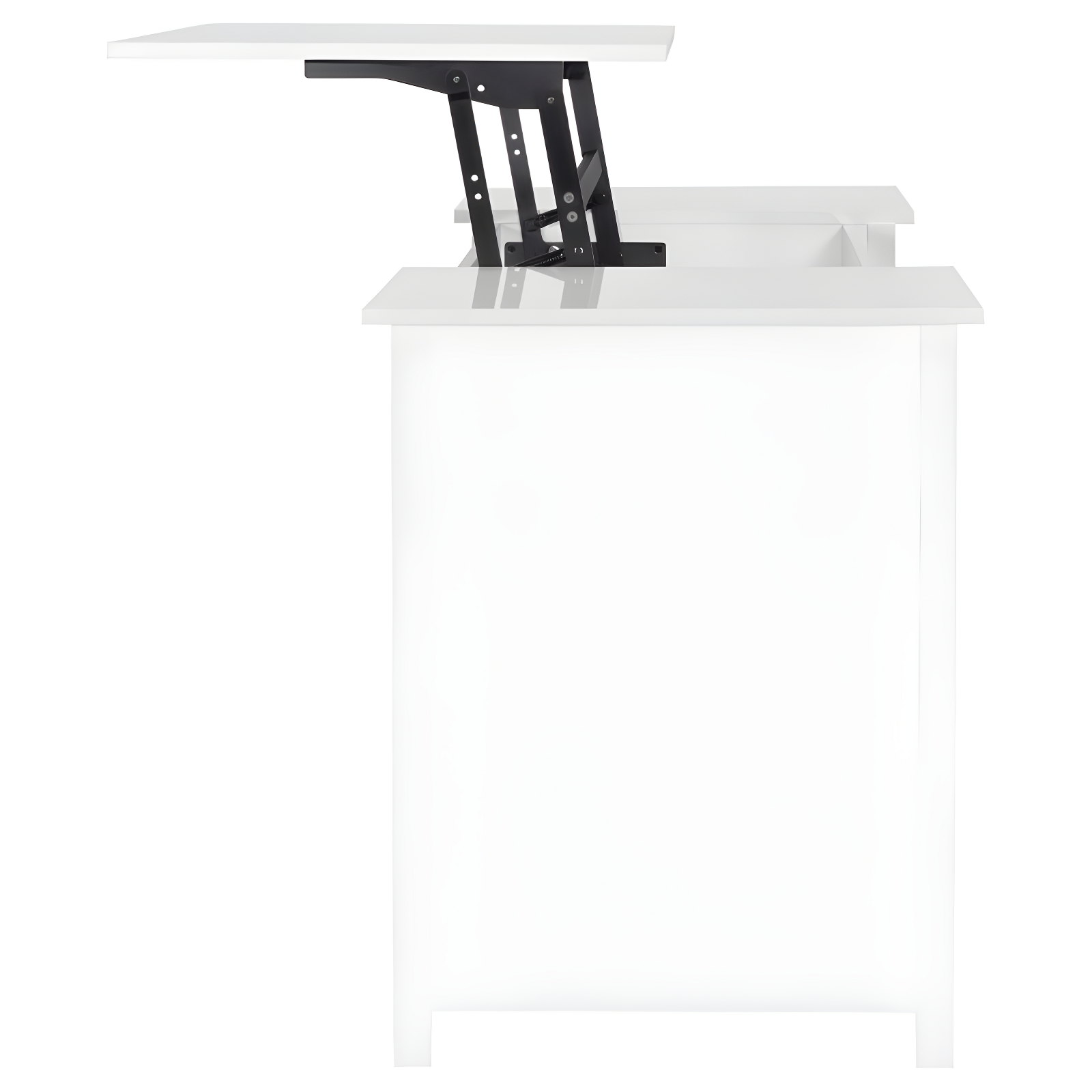 Dylan 4 Drawer Standing Office Desk with Cabinet White High Gloss - Coaster: Lift Top, Ergonomic Design, Brushed Zinc Handles