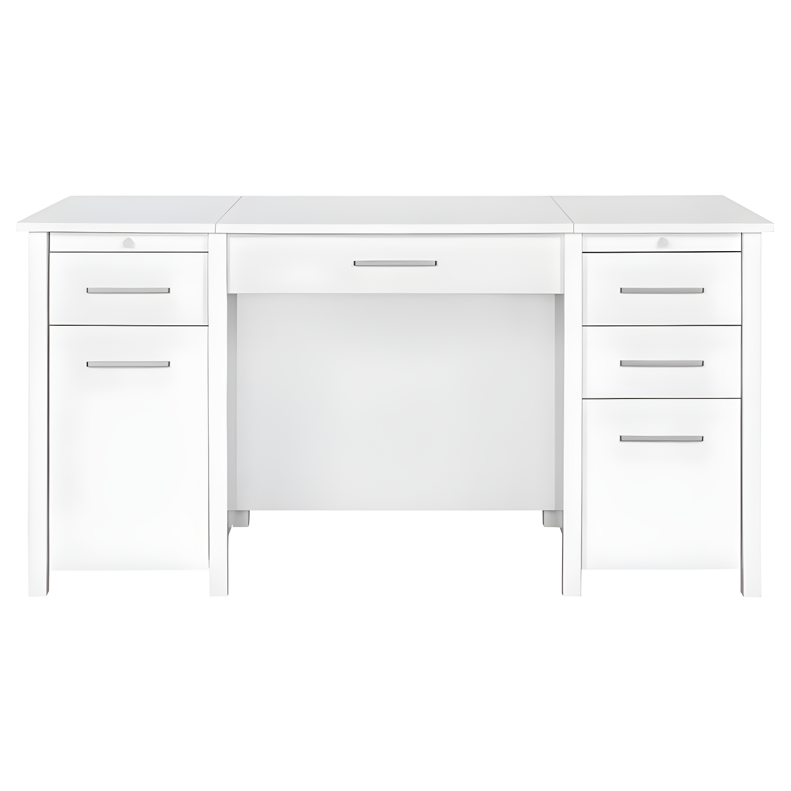 Dylan 4 Drawer Standing Office Desk with Cabinet White High Gloss - Coaster: Lift Top, Ergonomic Design, Brushed Zinc Handles