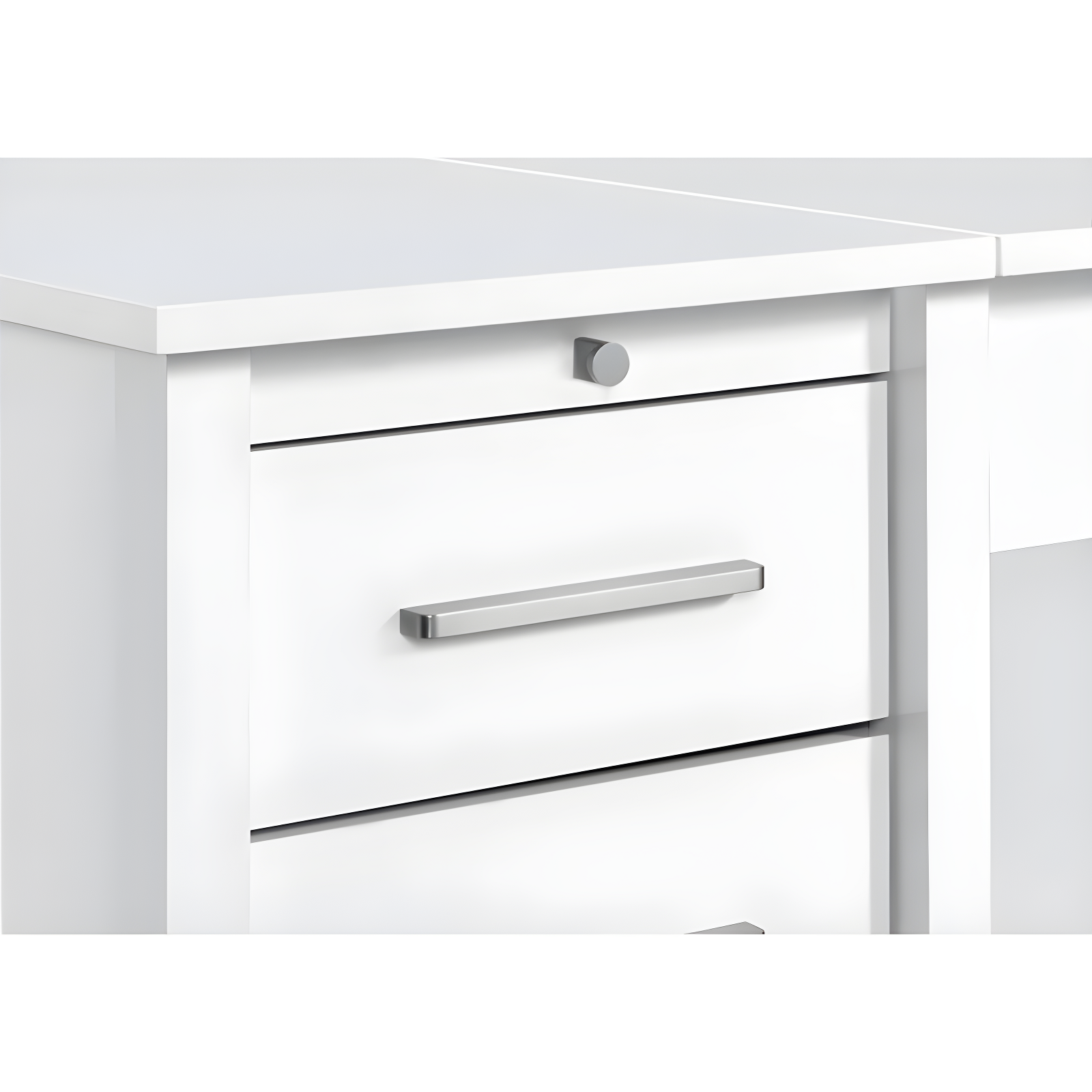 Dylan 4 Drawer Standing Office Desk with Cabinet White High Gloss - Coaster: Lift Top, Ergonomic Design, Brushed Zinc Handles