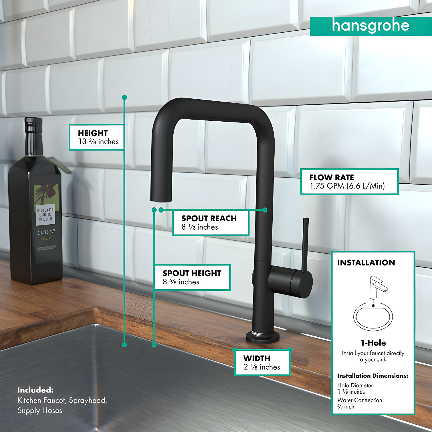 hansgrohe Talis N Kitchen Faucet, U-Style 1-Spray, 1.75 GPM