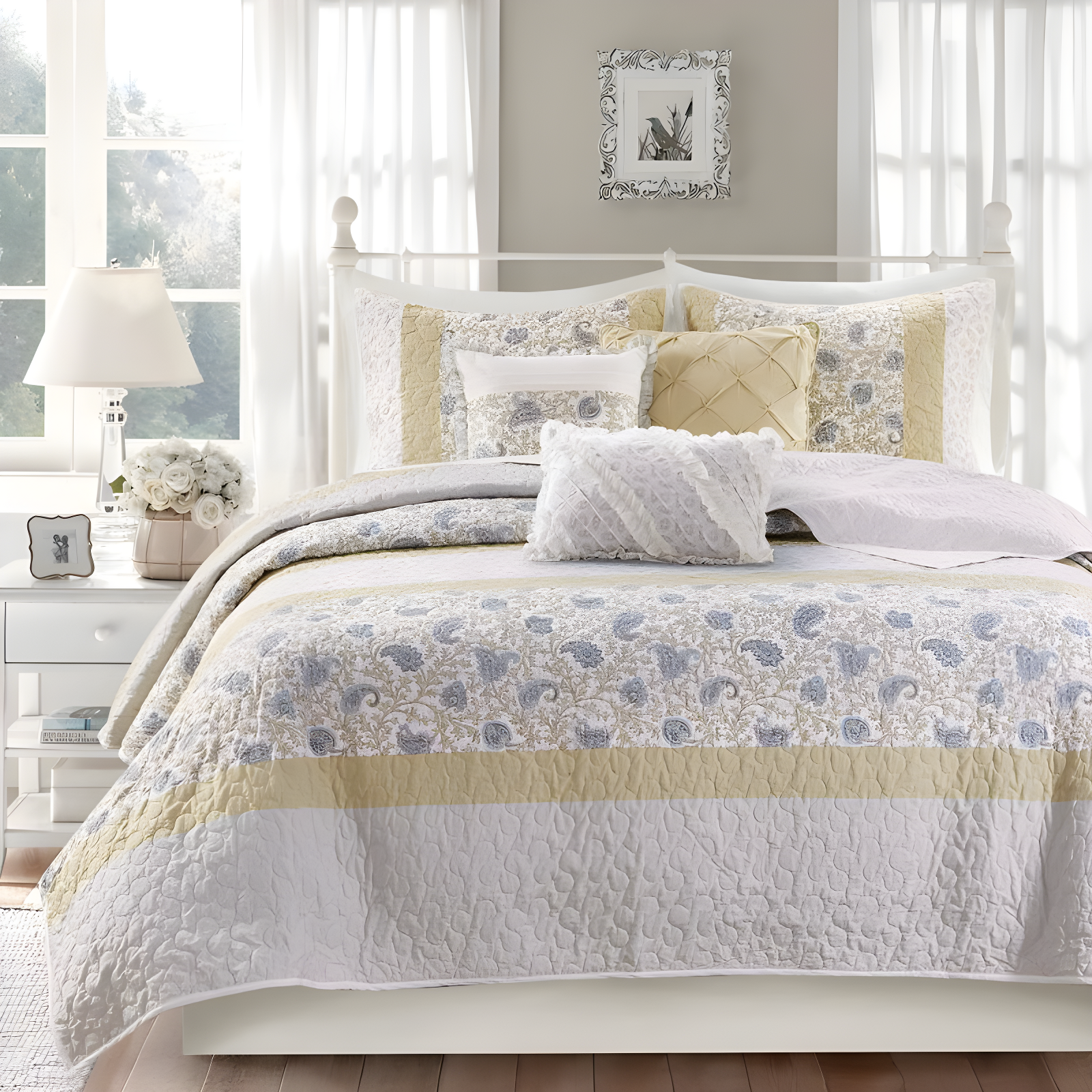 Madison Park Dawn 6 Piece Cotton Percale Quilt Set with Throw Pillows