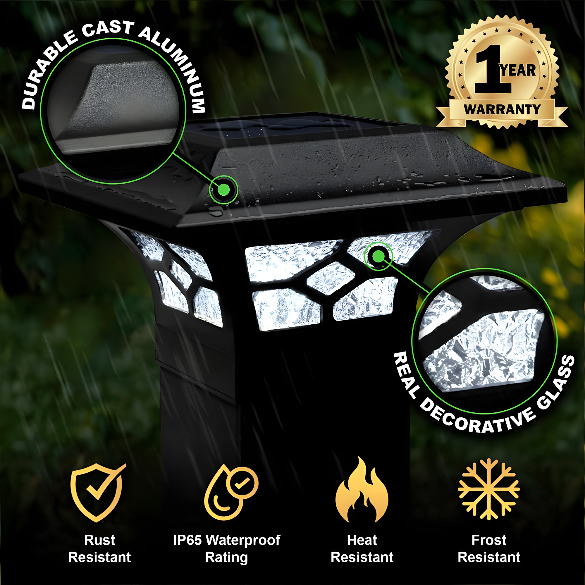 Classy Caps Low Voltage Integrated LED Aluuminum Fence Post Cap Light 2.5 In. X 2.5 In. with Base Adapter Included