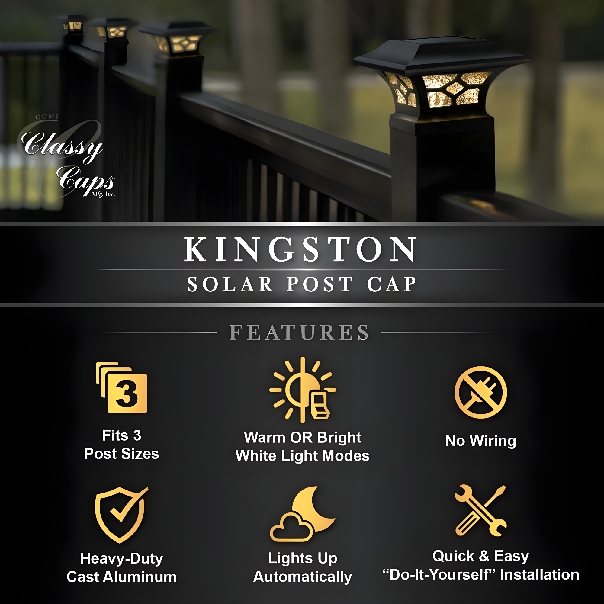 Classy Caps Low Voltage Integrated LED Aluuminum Fence Post Cap Light 2.5 In. X 2.5 In. with Base Adapter Included