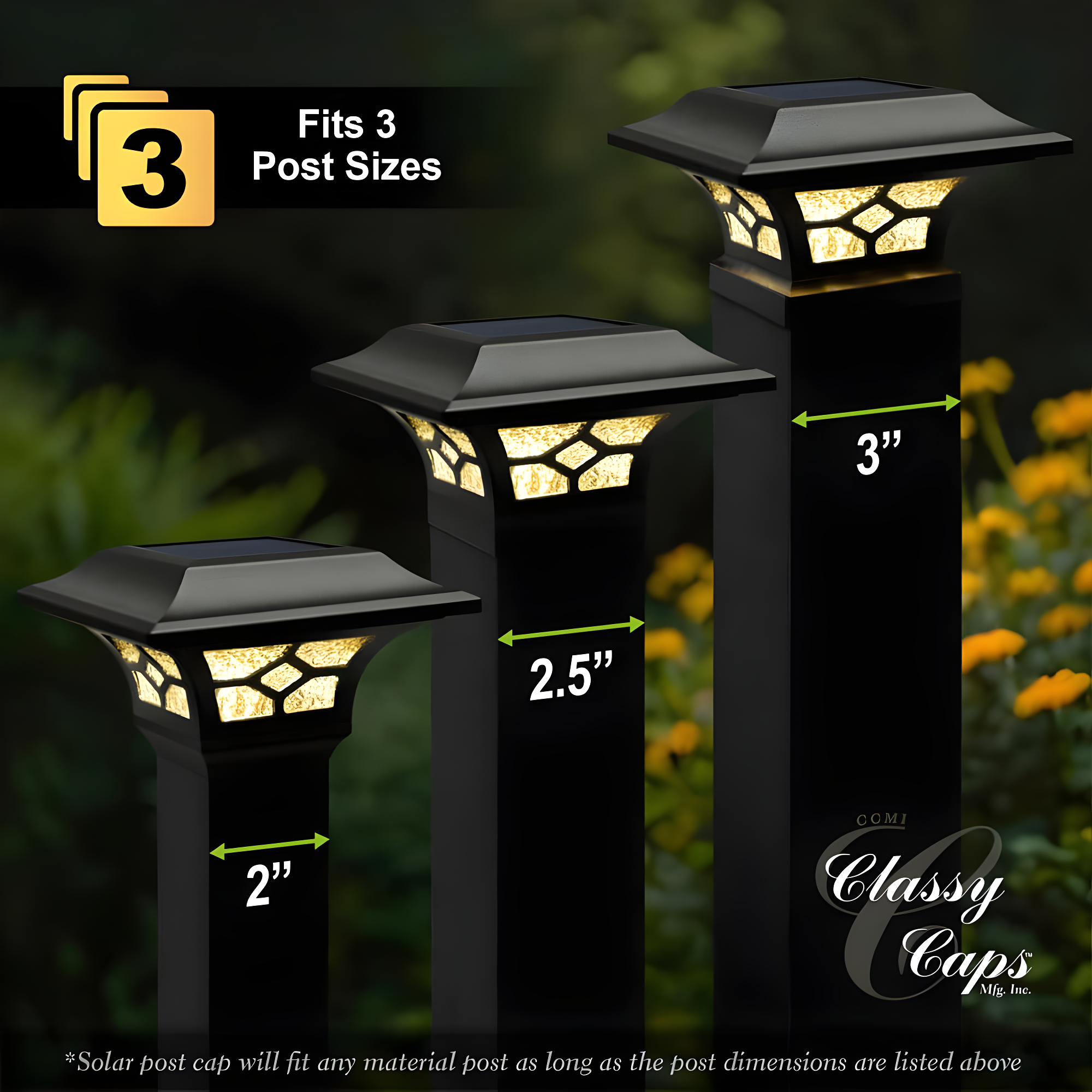 Classy Caps Low Voltage Integrated LED Aluuminum Fence Post Cap Light 2.5 In. X 2.5 In. with Base Adapter Included