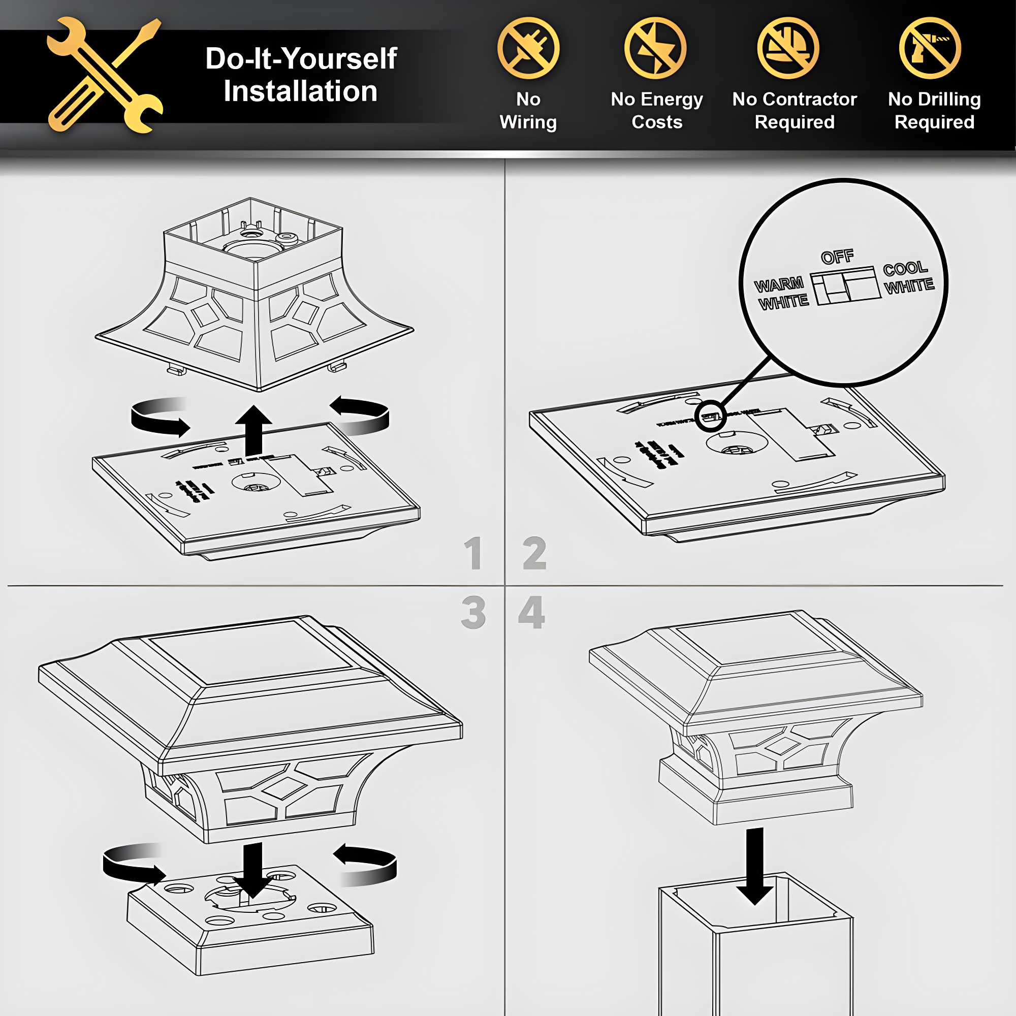Classy Caps Low Voltage Integrated LED Aluuminum Fence Post Cap Light 2.5 In. X 2.5 In. with Base Adapter Included