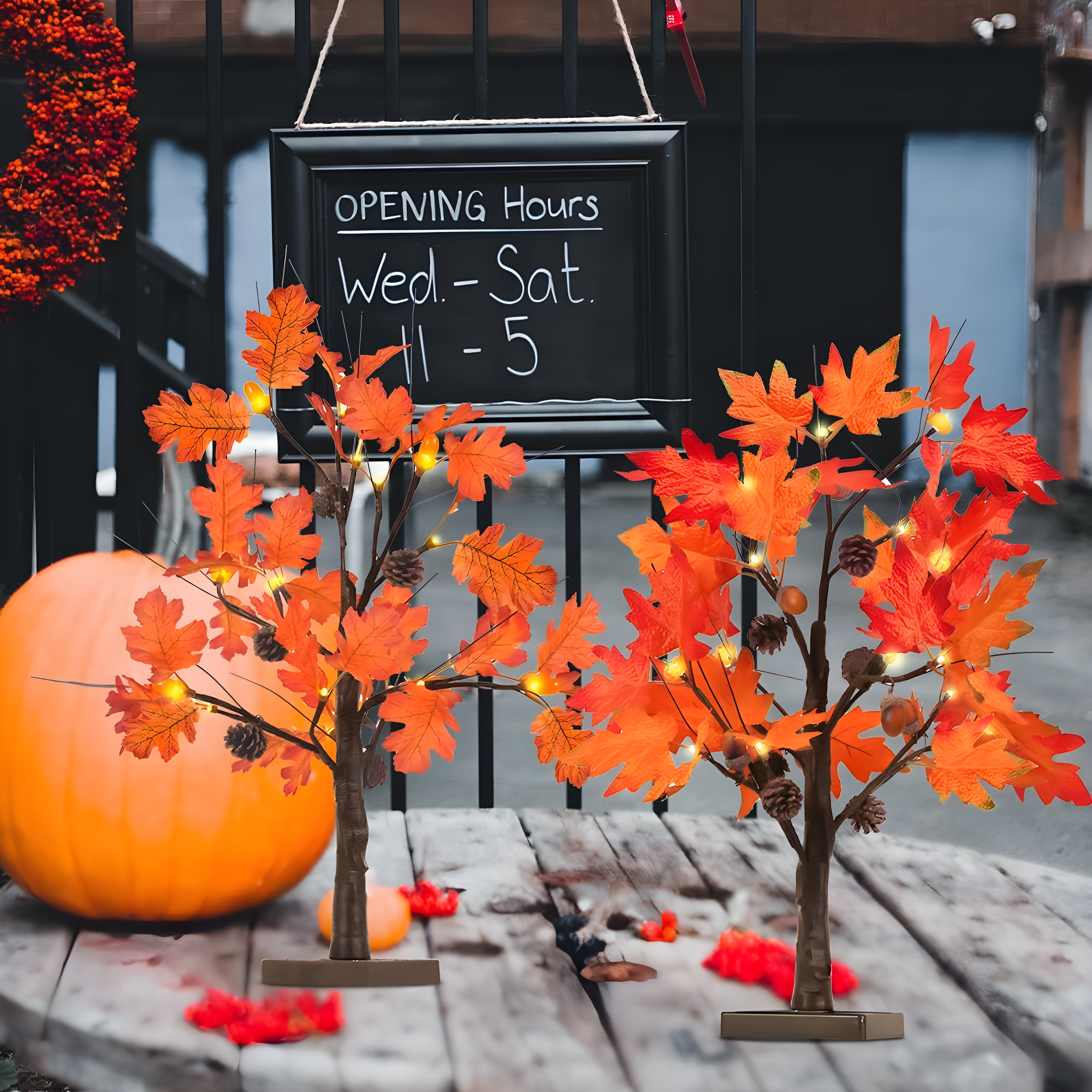 Fall Decorations For Home, 24”/2FT Lighted Fall Maple Leaves Tree With 24LT Warm White Leds For Autumn Decor, 12 Wood Acorns Ornaments Battery Powered Timer For Home Decor, Thanksgiving