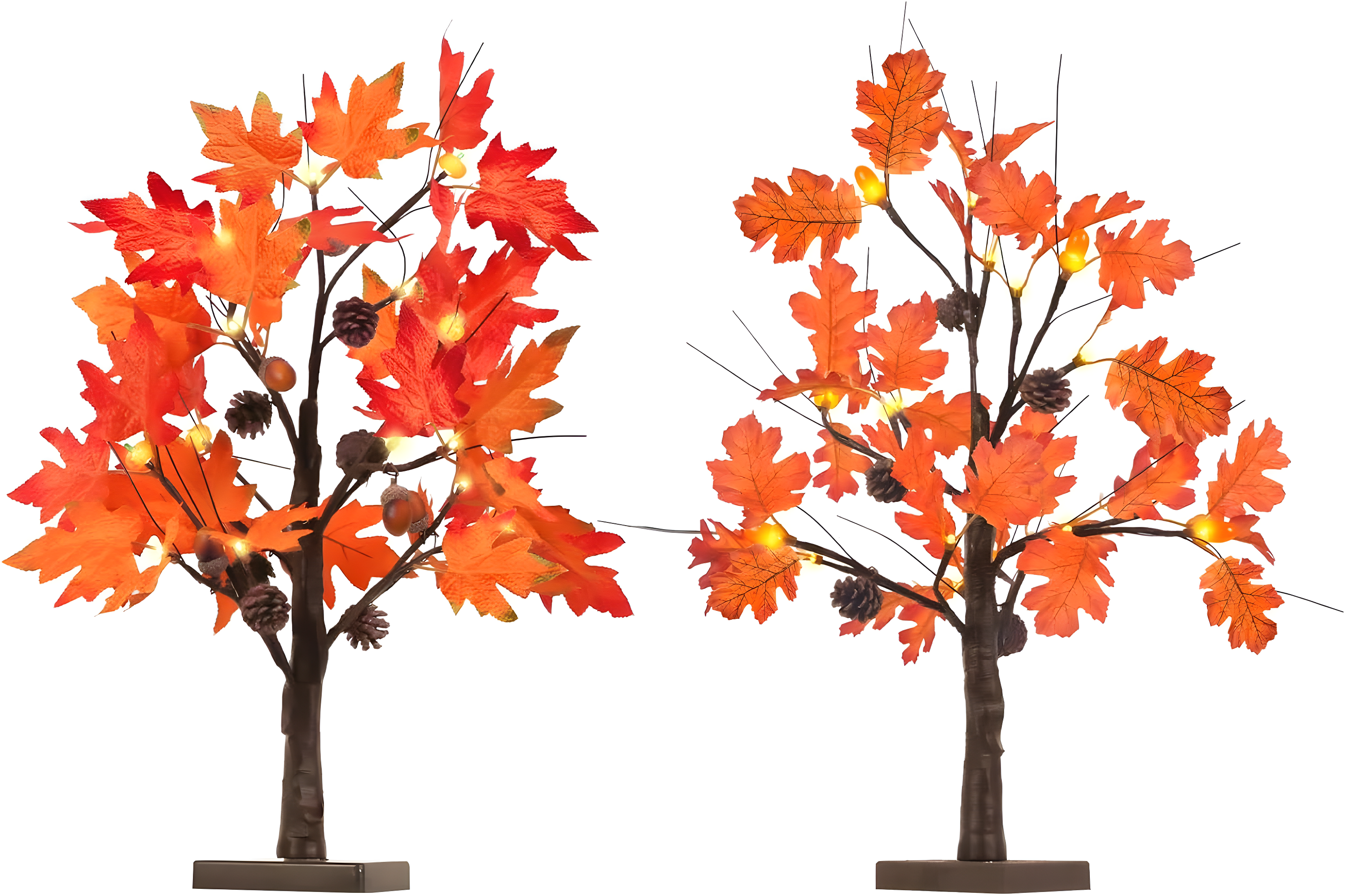 Fall Decorations For Home, 24”/2FT Lighted Fall Maple Leaves Tree With 24LT Warm White Leds For Autumn Decor, 12 Wood Acorns Ornaments Battery Powered Timer For Home Decor, Thanksgiving