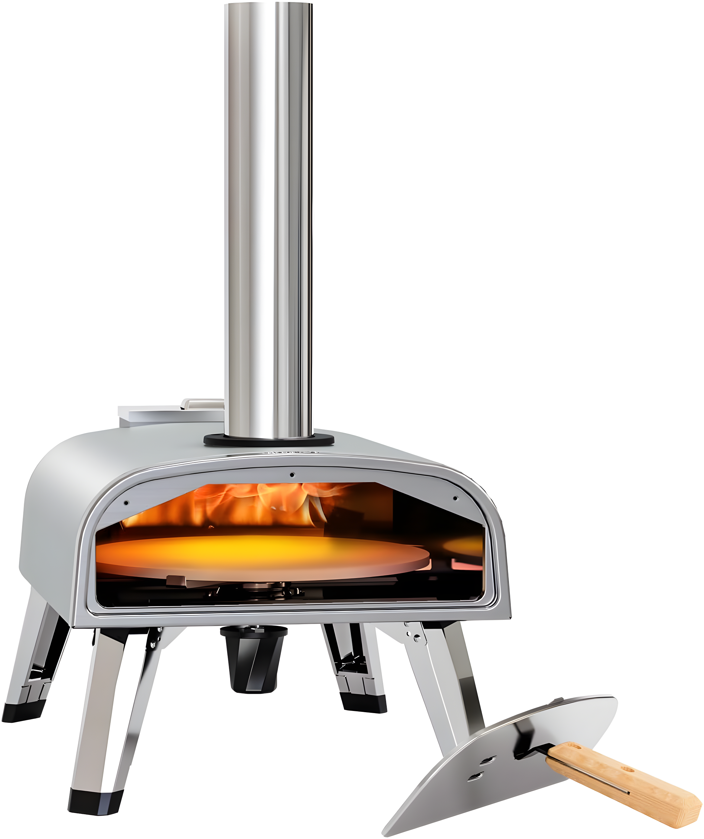 Pizza Oven Outdoor 12" Wood Fired Pizza Ovens Pellet Pizza Stove for Outside, Portable Stainless Steel Pizza Oven for Backyard Pizza Maker Portable Mobile Outdoor Kitchen (Swivel Grey)