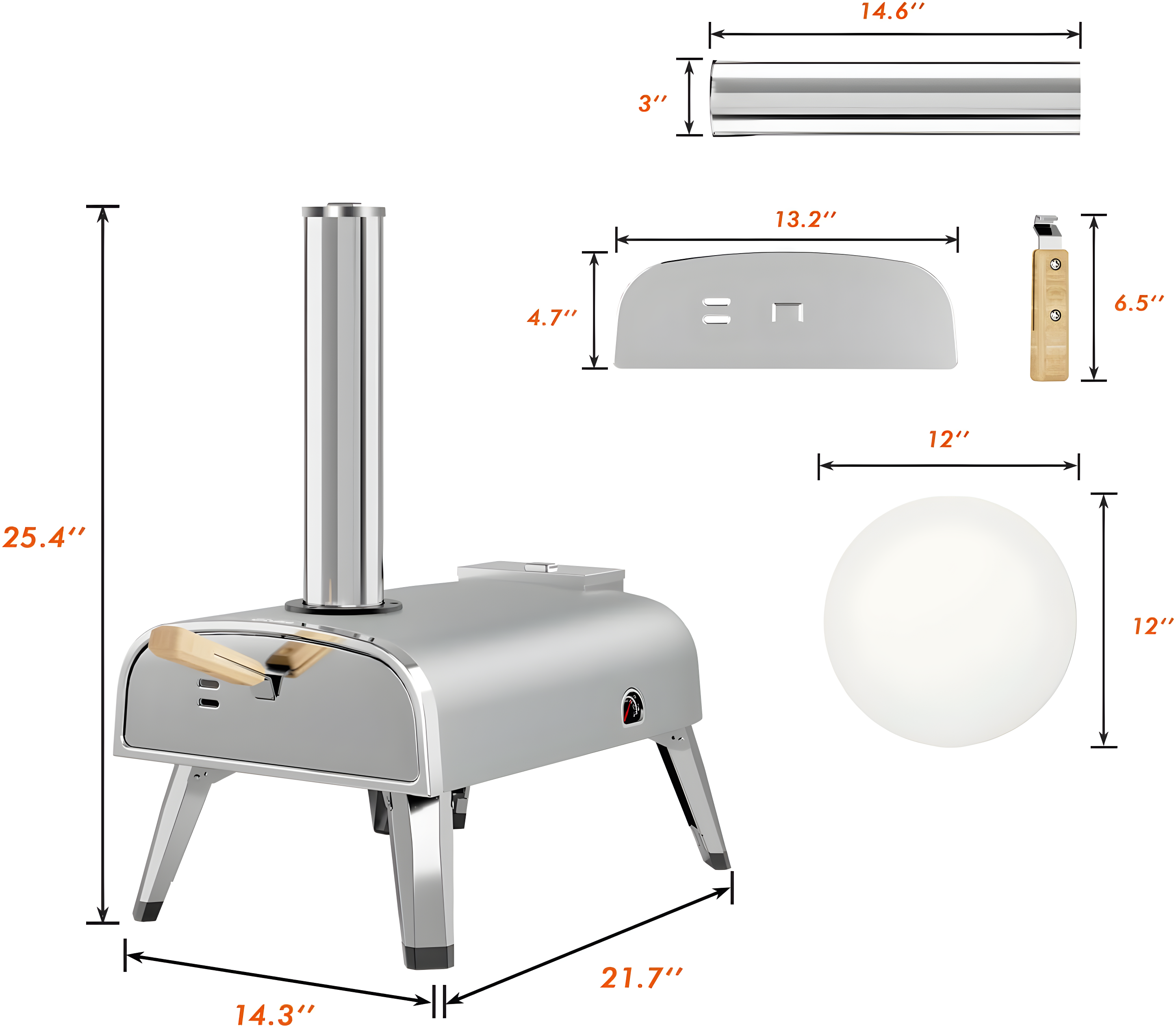 Pizza Oven Outdoor 12" Wood Fired Pizza Ovens Pellet Pizza Stove for Outside, Portable Stainless Steel Pizza Oven for Backyard Pizza Maker Portable Mobile Outdoor Kitchen (Swivel Grey)
