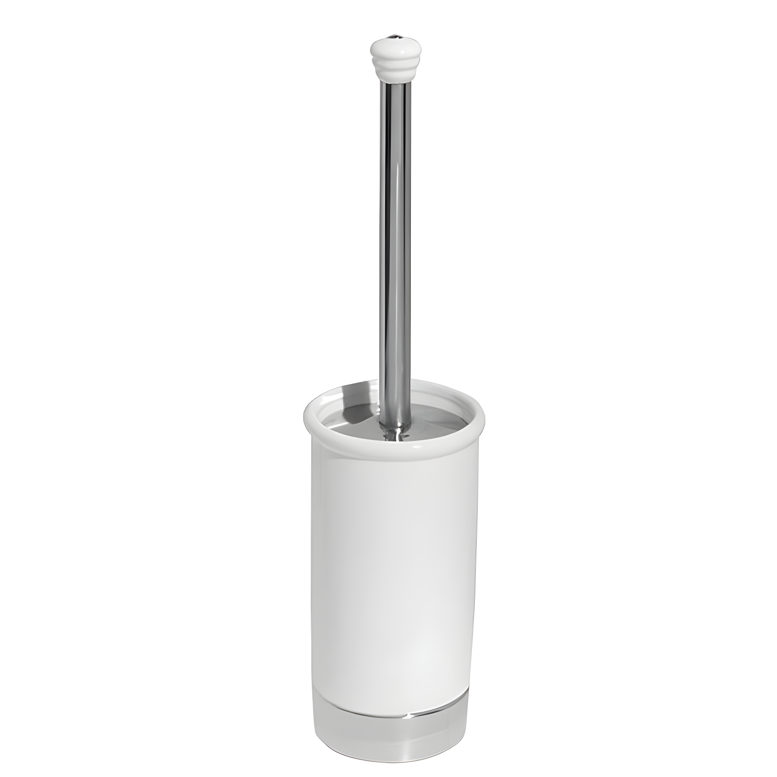 iDesign iDesign York Ceramic and Metal Toilet Bowl Brush Set, Classic Design Slim Compact Bowl Brush and Holder, 4.25" x 4.25" x 17.5", White and Chrome