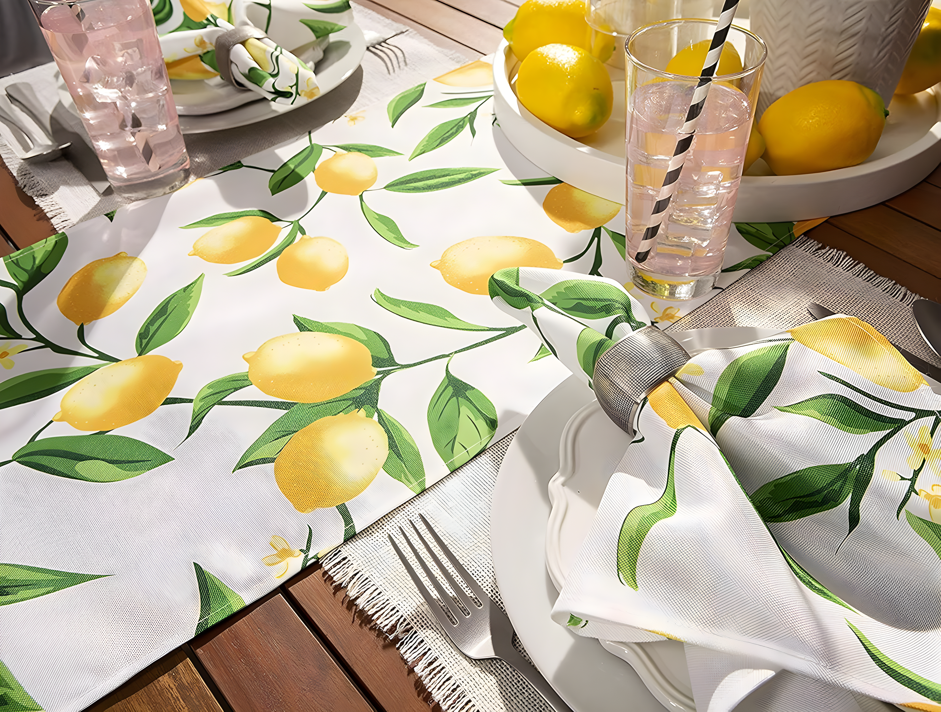 Design Imports Lemon Bliss Print Outdoor Table Runner 14X108 Inches