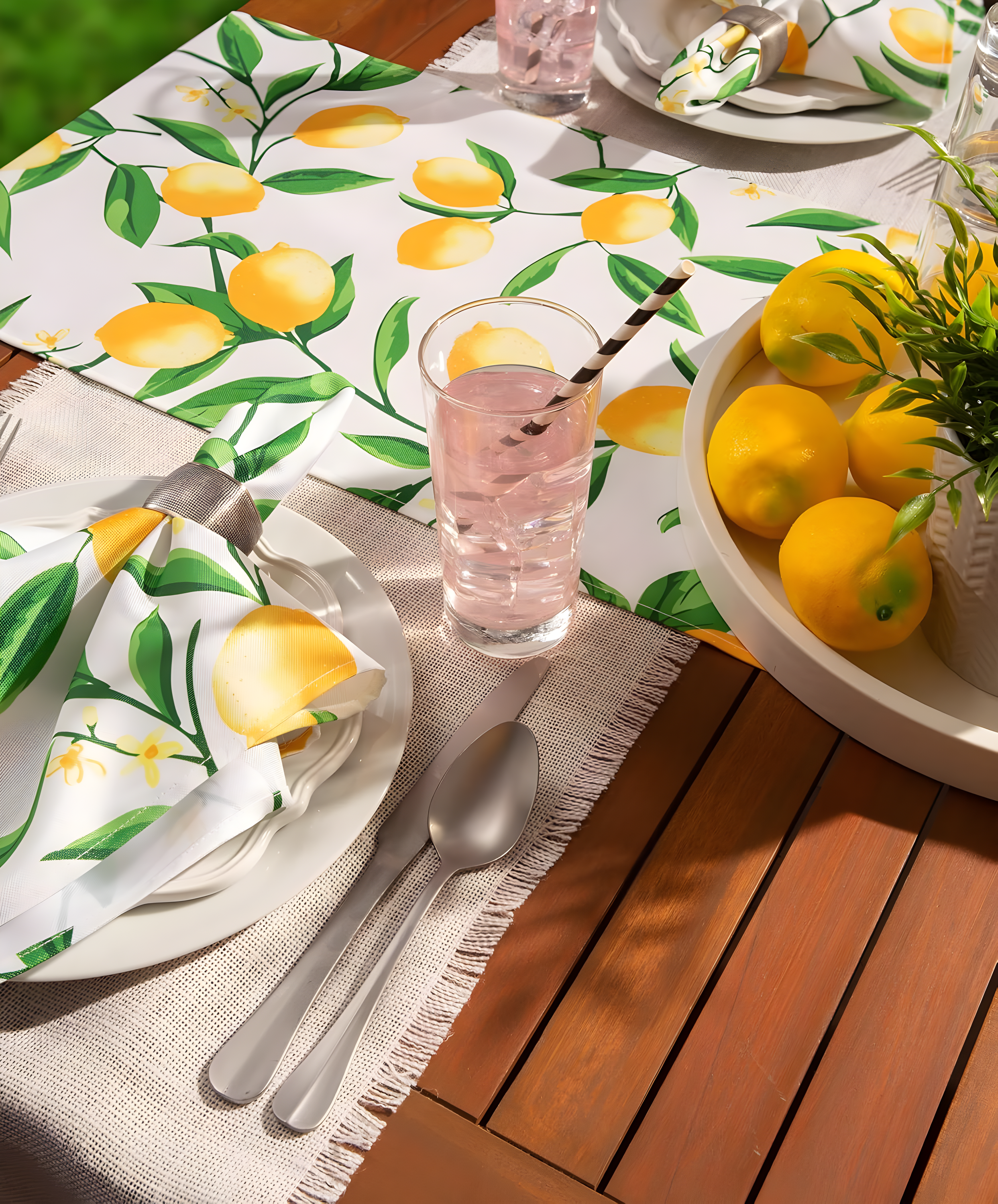 Design Imports Lemon Bliss Print Outdoor Table Runner 14X108 Inches