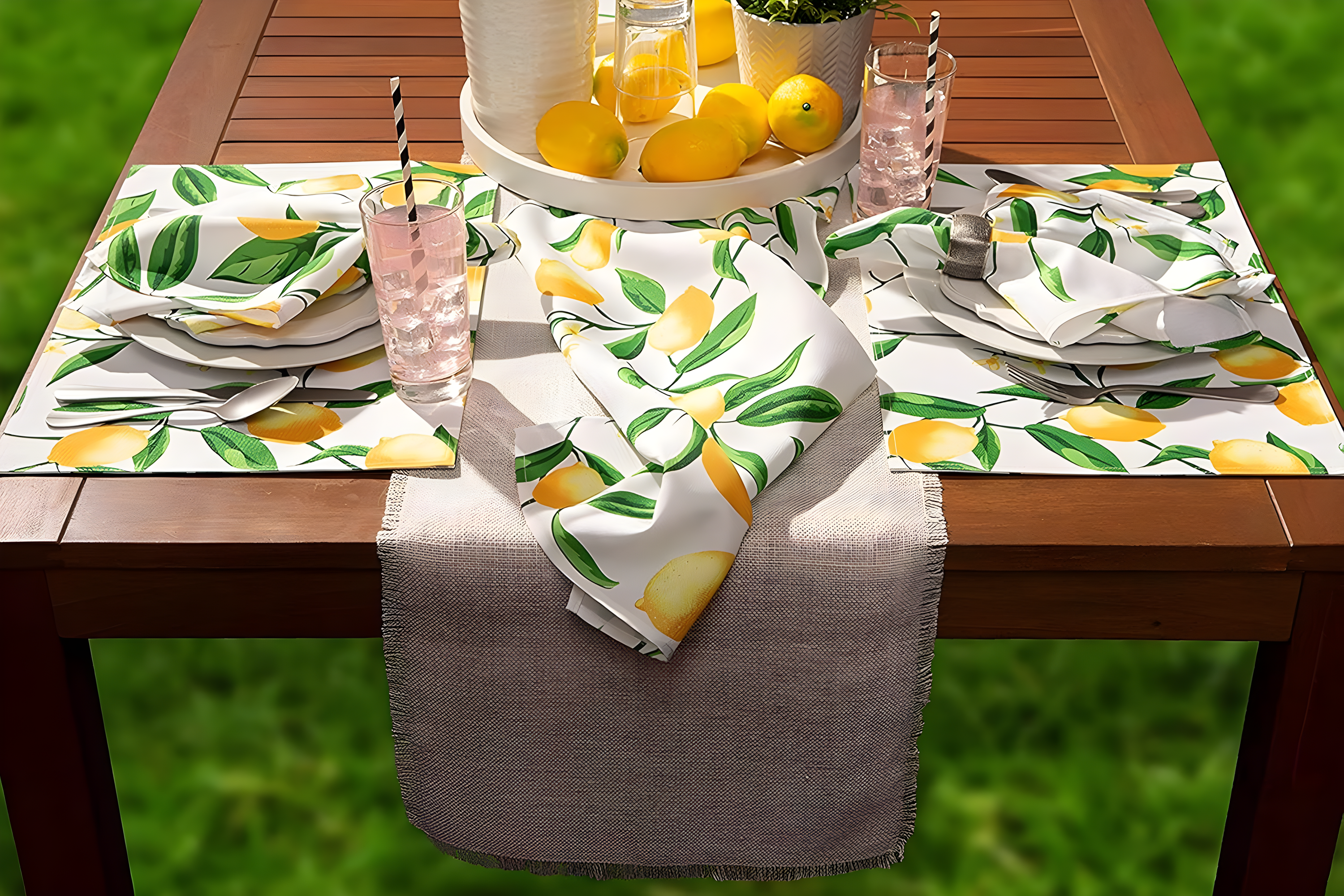 Design Imports Lemon Bliss Print Outdoor Table Runner 14X108 Inches