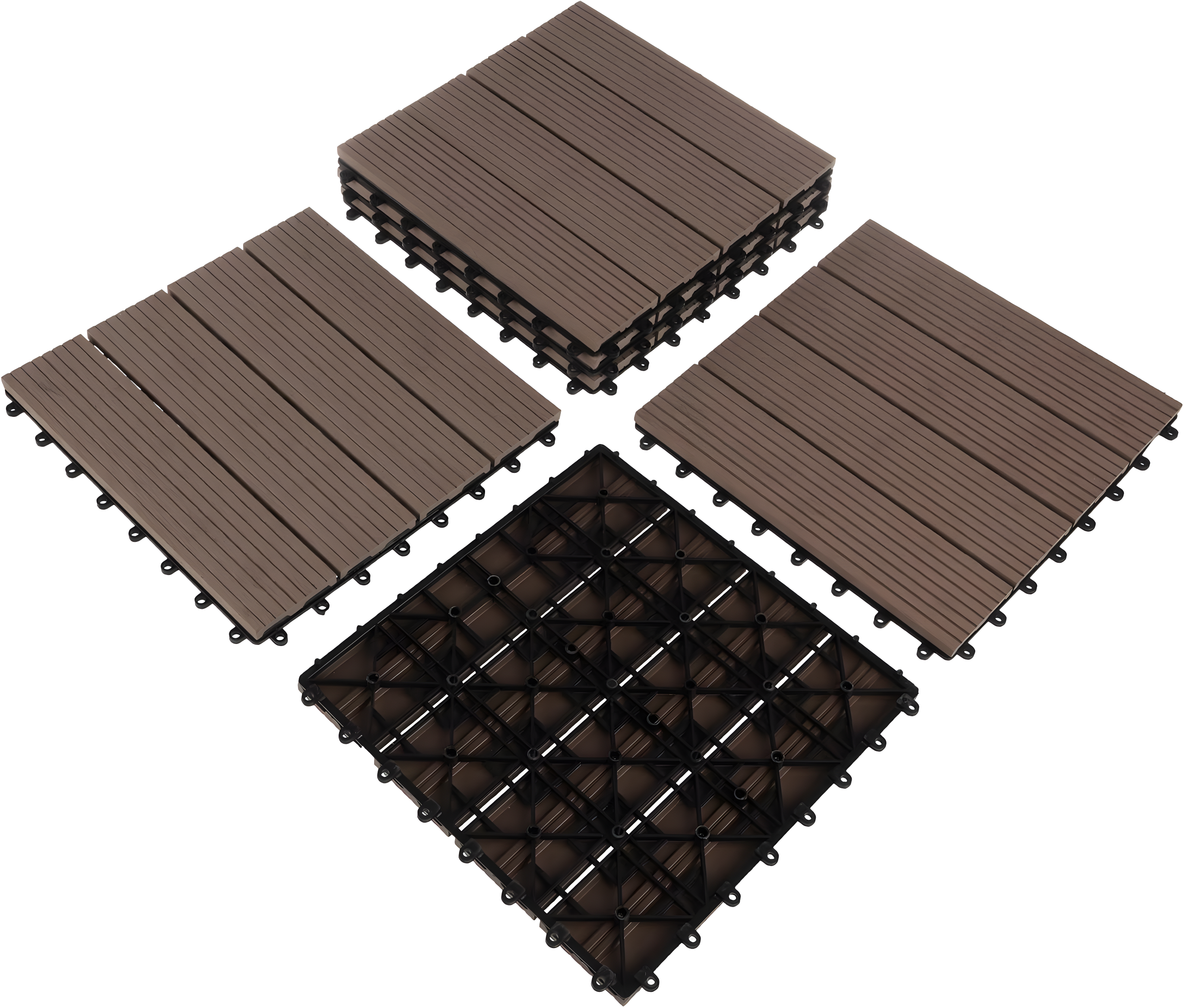 Deck Tiles - 6-Pack Wood Plastic Composite Interlocking Patio Tiles - 5.8SQFT Outdoor Flooring for Balcony, Porch, and Garage by Pure Garden
