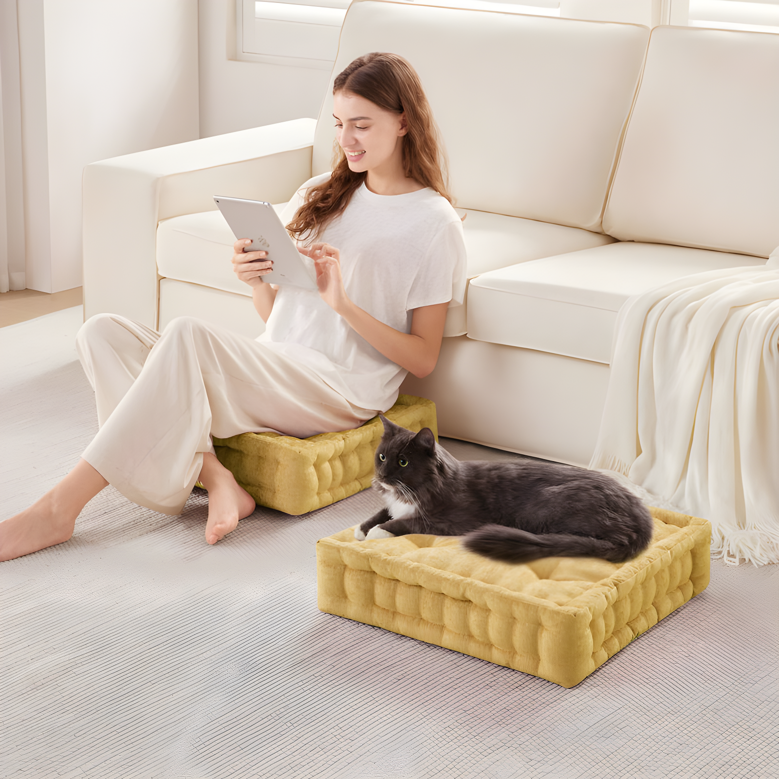 Azza Poly Chenille Square Floor Pillow Cushion