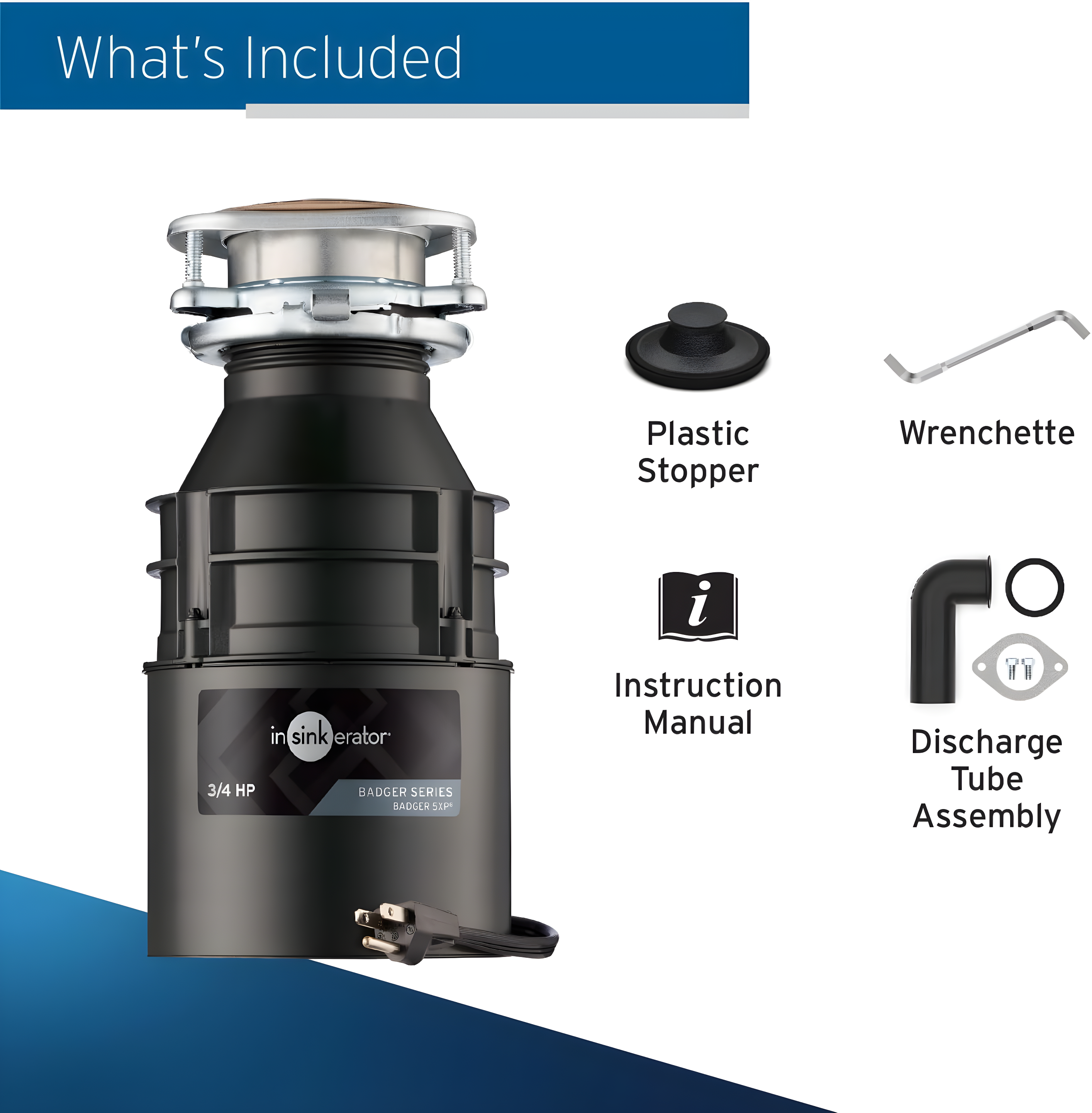 Badger 5XP 3/4 HP Continuous Feed Garbage Disposal