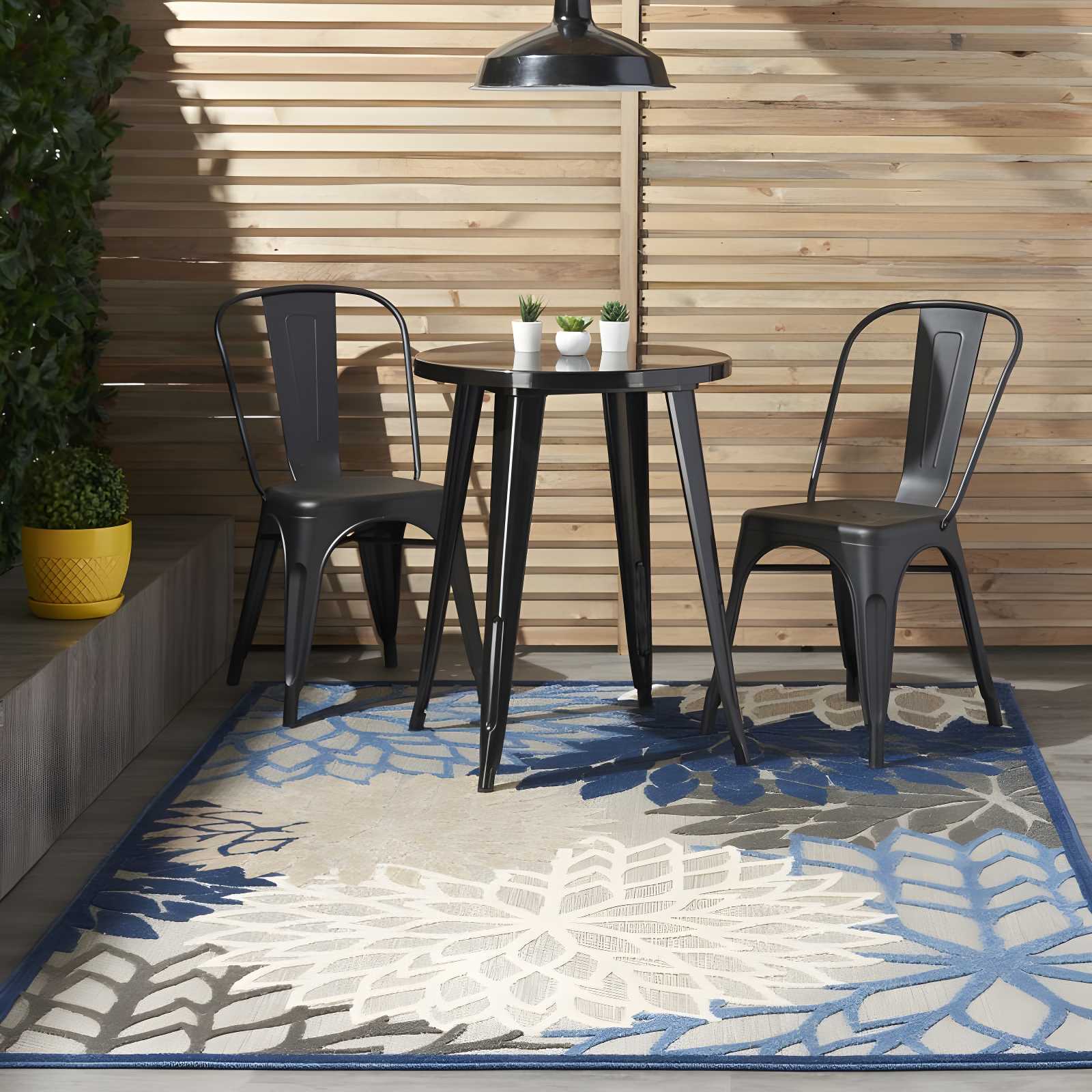 Nourison Aloha Floral Bloom Flatweave High-Low Indoor Outdoor Area Rug Blue/Multicolor 3'6" x 5'6"