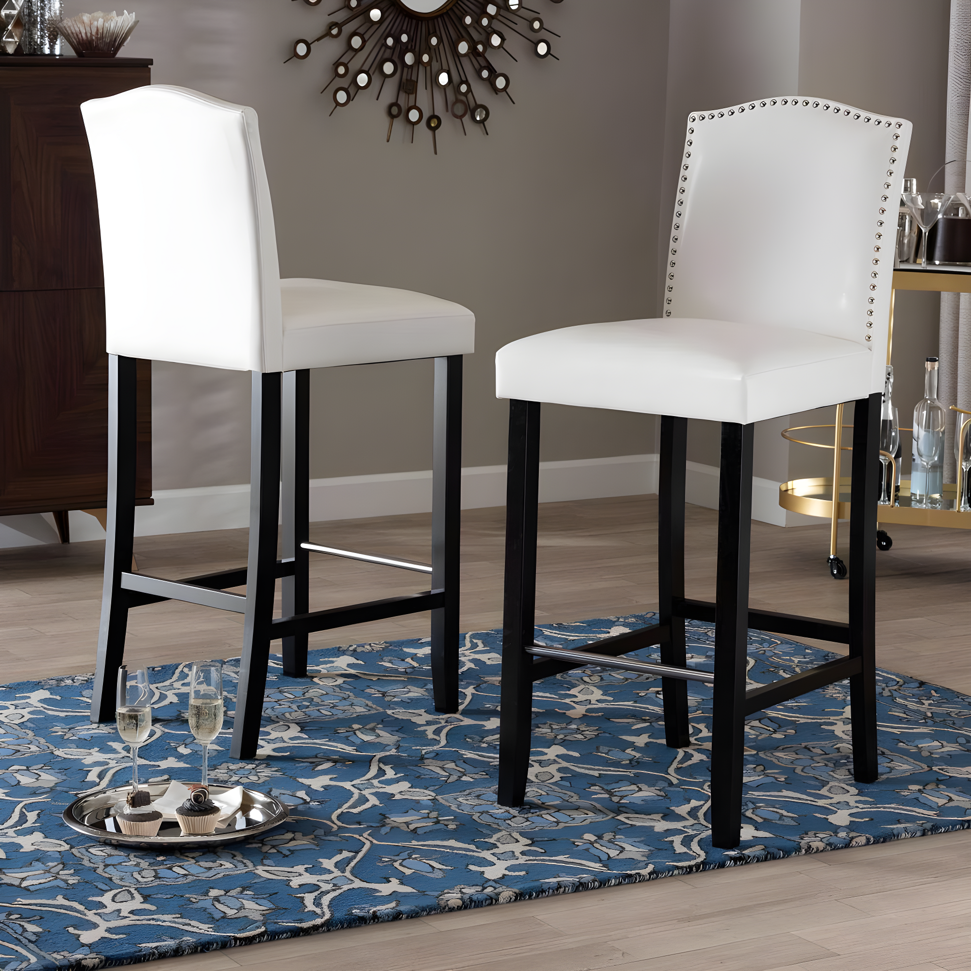 Baxton Studio Libra White Modern Bar Stool with Nail Head Trim (Set of 2)