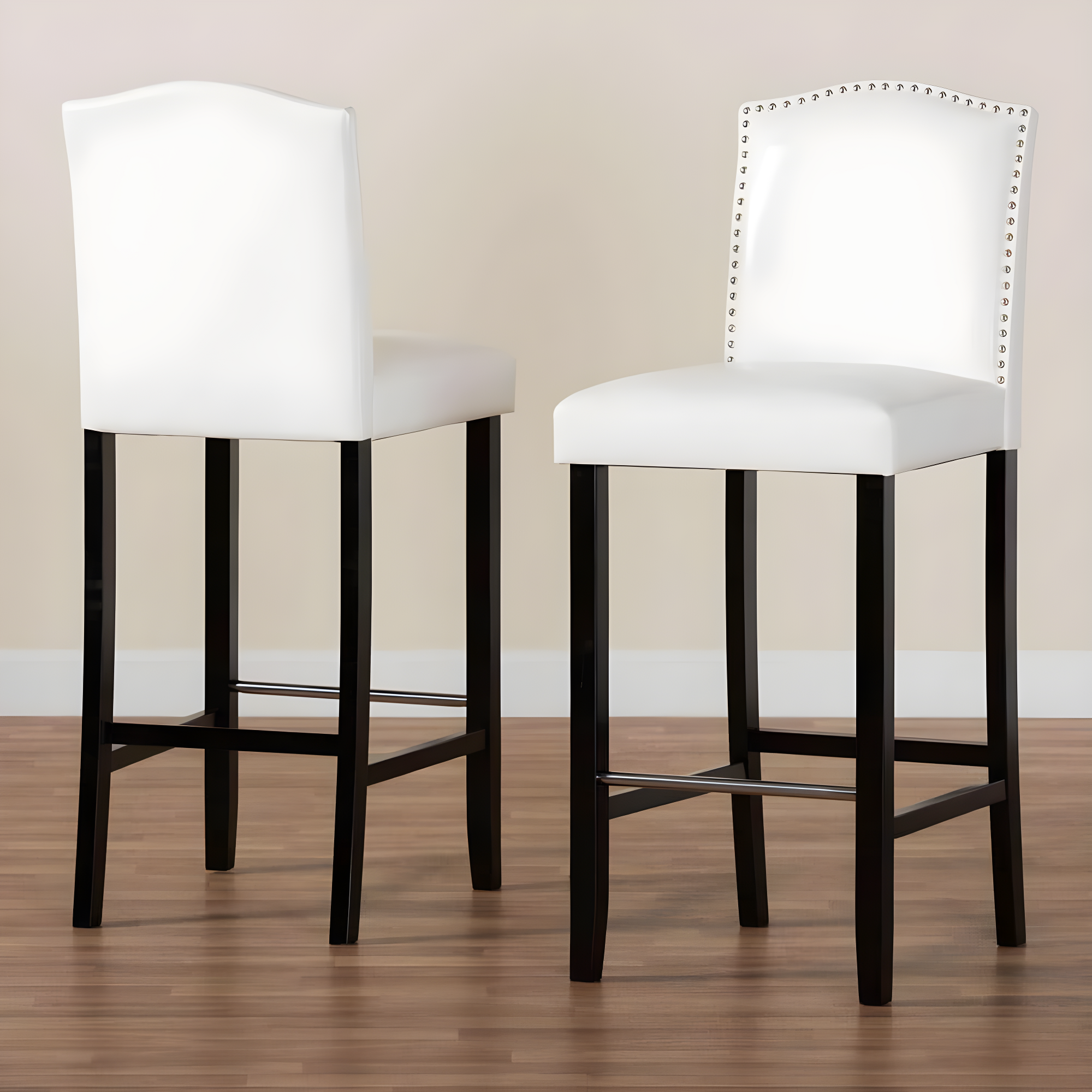 Baxton Studio Libra White Modern Bar Stool with Nail Head Trim (Set of 2)