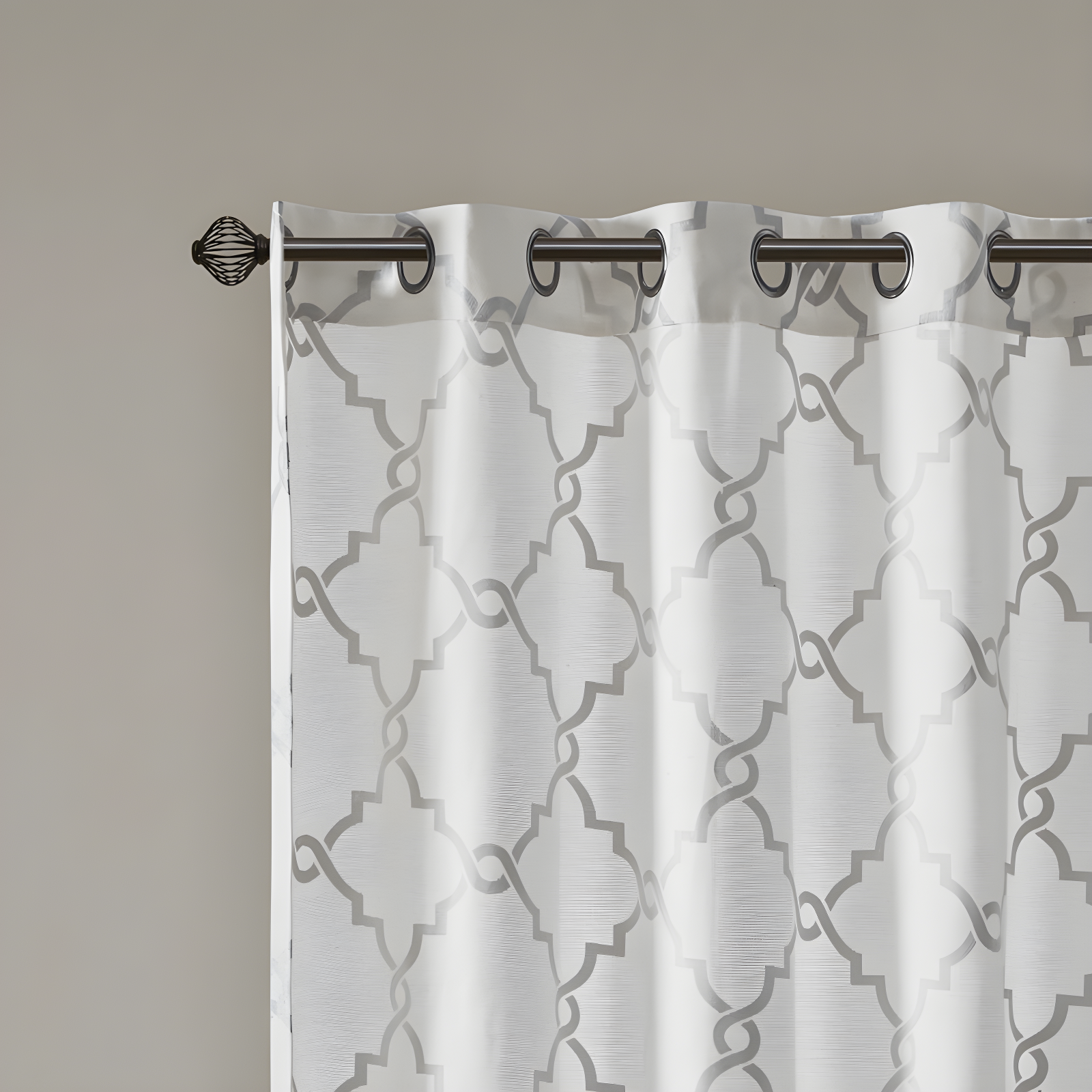 Fretwork Print Grommet Top Window Curtain Panel