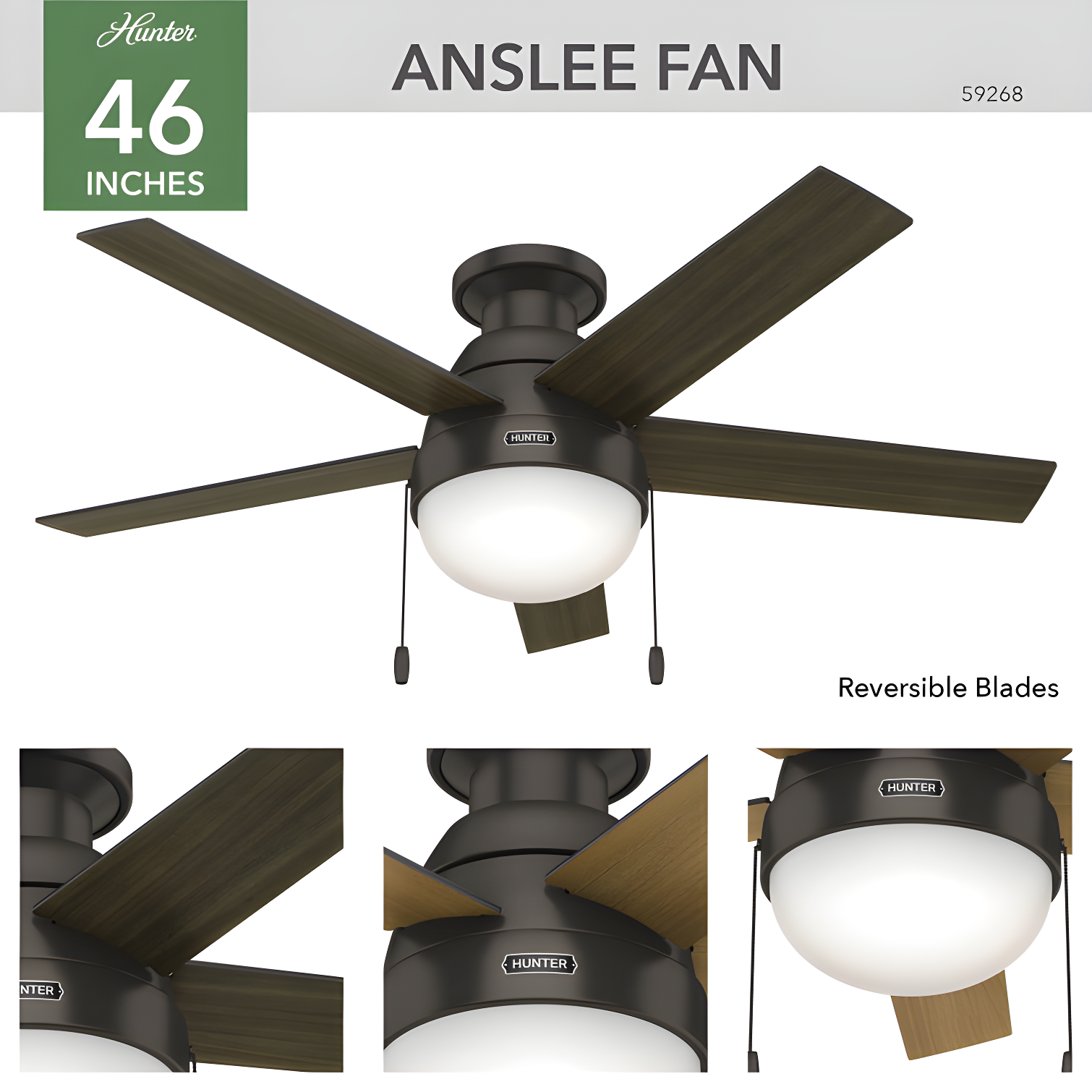 46" Anslee 5 - Blade LED Flush Mount Ceiling Fan with Pull Chain and Light Kit Included