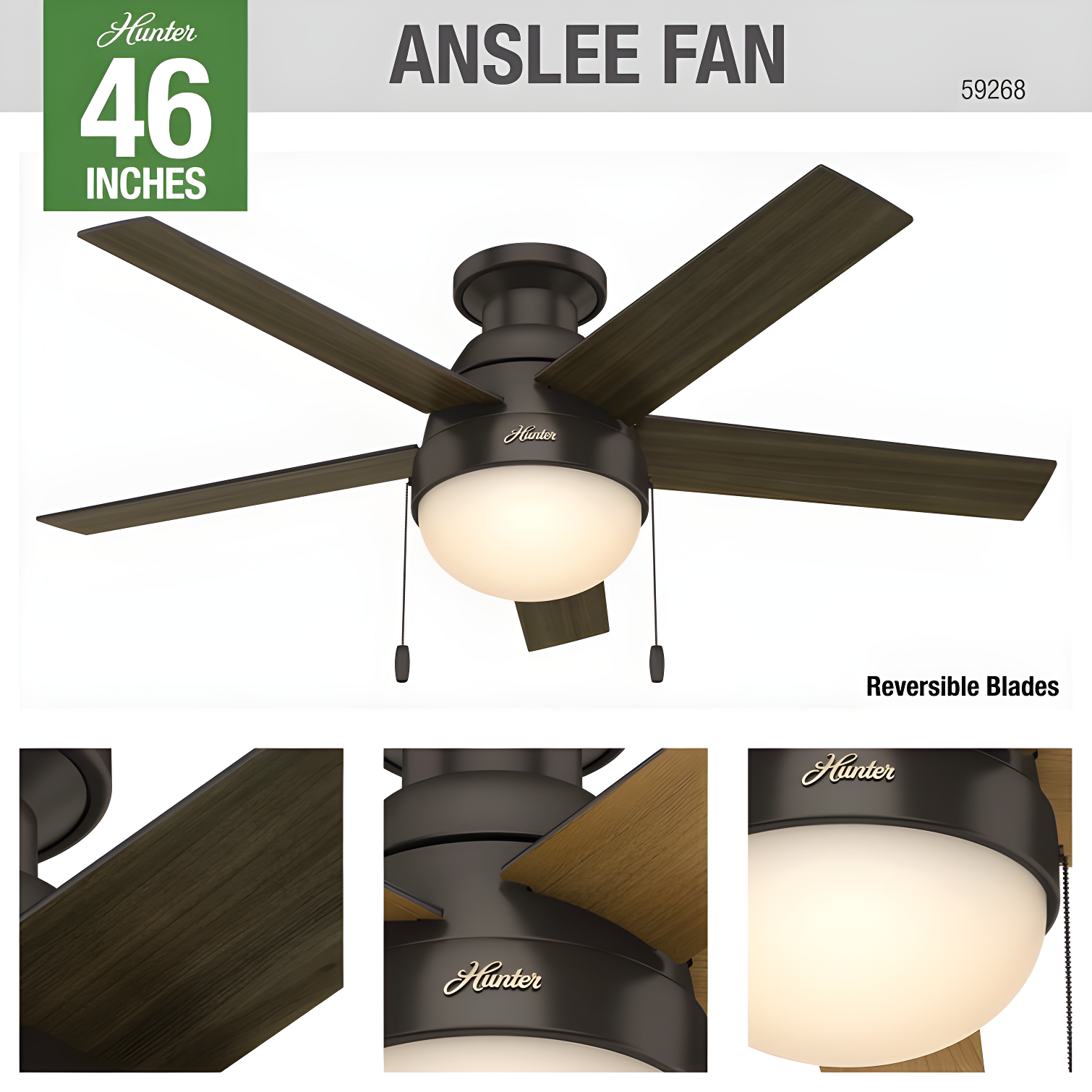 46" Anslee 5 - Blade LED Flush Mount Ceiling Fan with Pull Chain and Light Kit Included