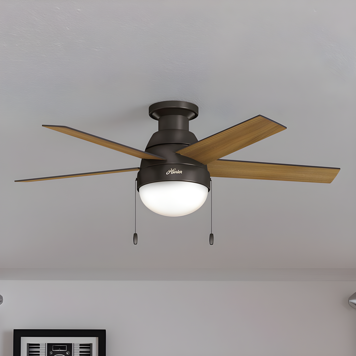 46" Anslee 5 - Blade LED Flush Mount Ceiling Fan with Pull Chain and Light Kit Included